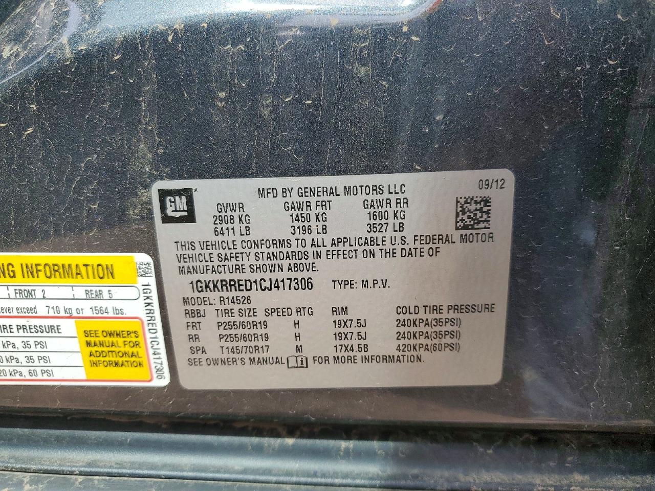 2012 Gmc Acadia Slt-1 Gray vin: 1GKKRRED1CJ417306