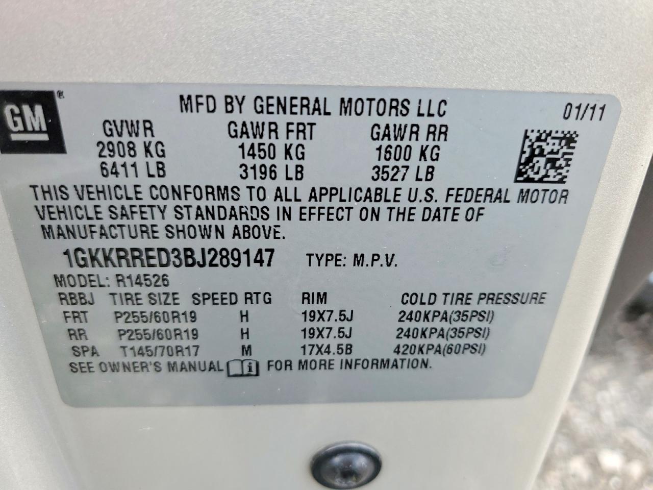 2011 Gmc Acadia Slt-1 Tan vin: 1GKKRRED3BJ289147