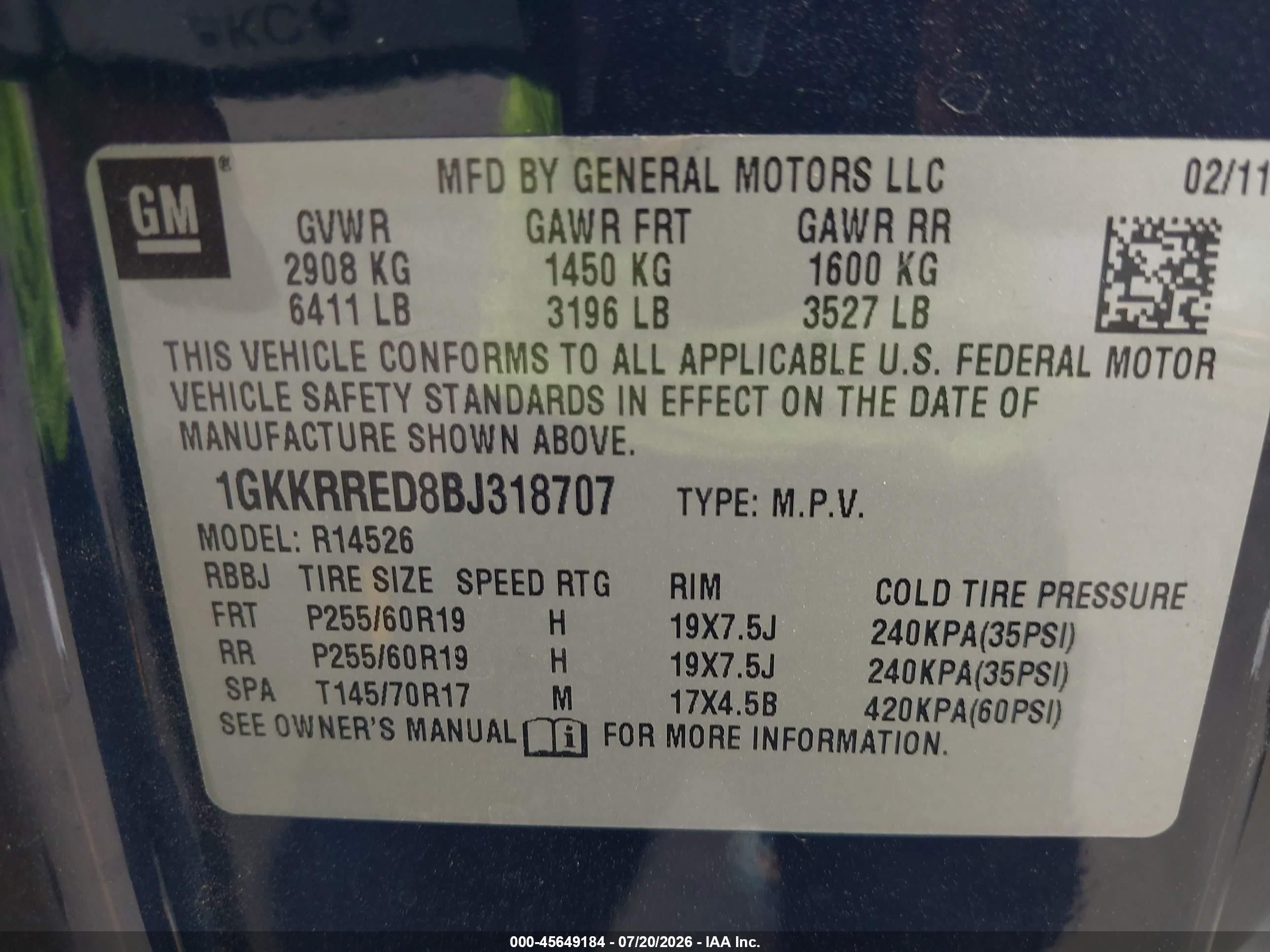 2011 Gmc Acadia Slt-1 Dark Blue vin: 1GKKRRED8BJ318707