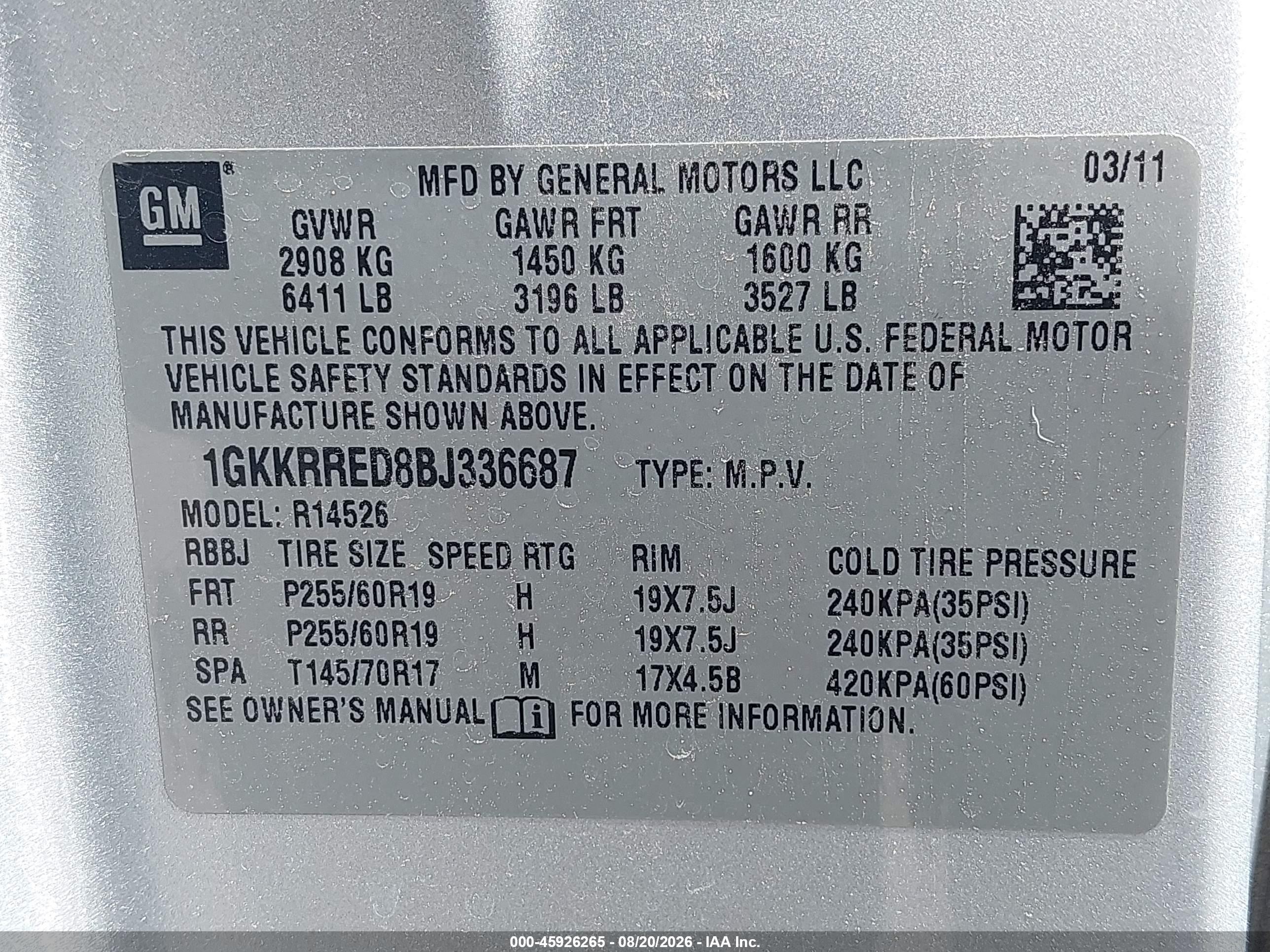 2011 Gmc Acadia Slt-1 Silver vin: 1GKKRRED8BJ336687