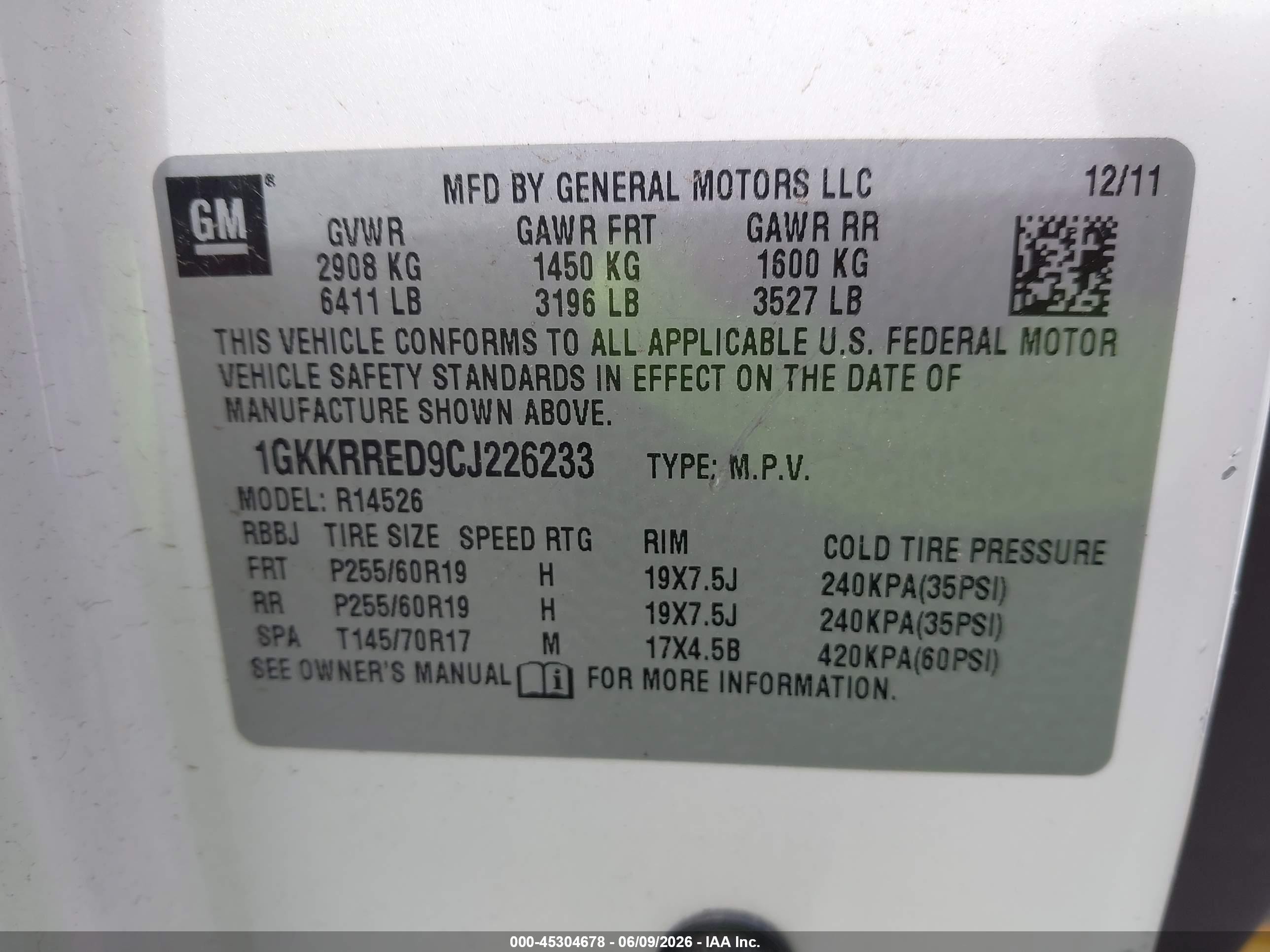 2012 Gmc Acadia Slt-1 White vin: 1GKKRRED9CJ226233