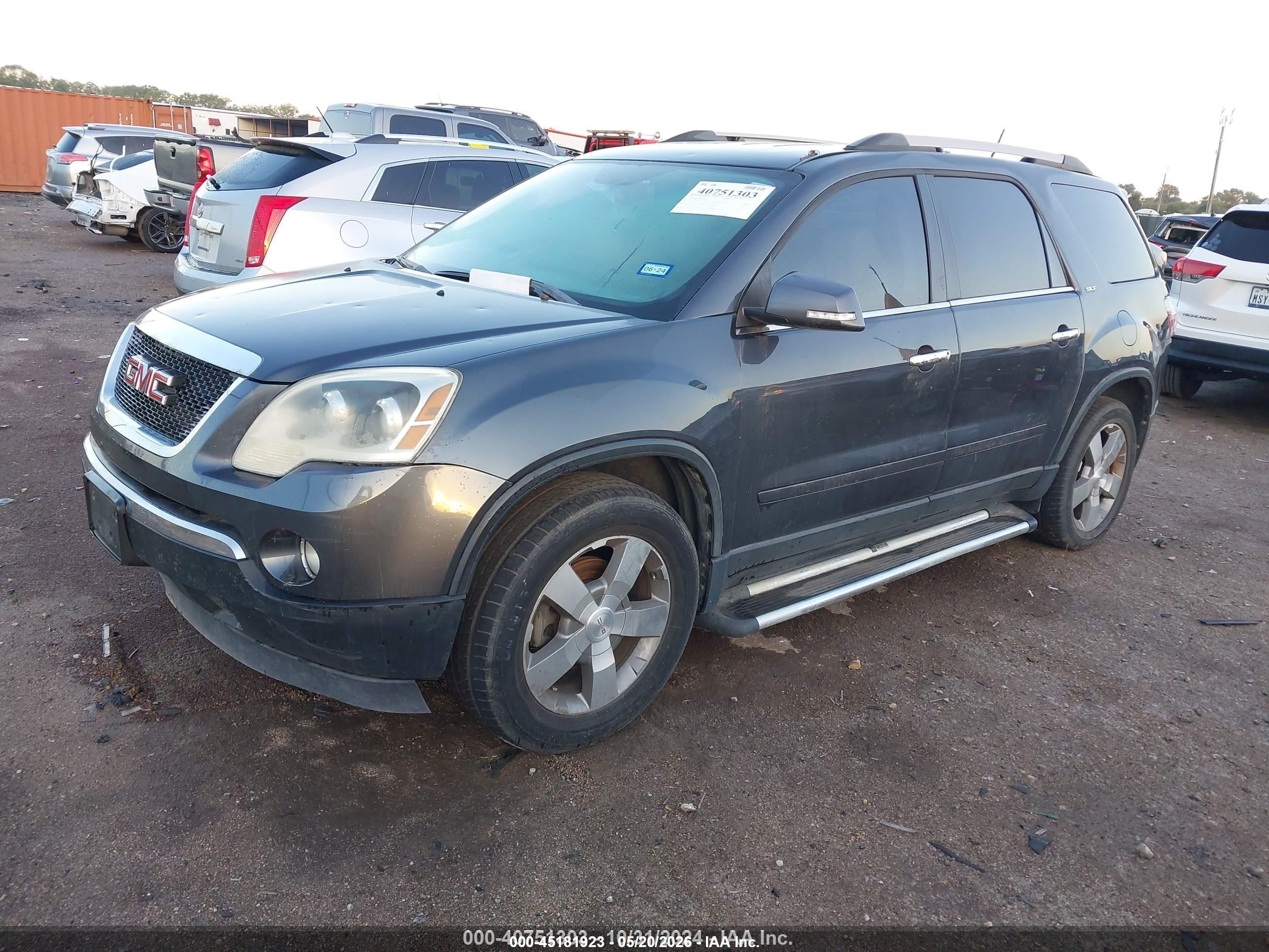2012 Gmc Acadia Slt1 Black vin: 1GKKRRED9CJ298680