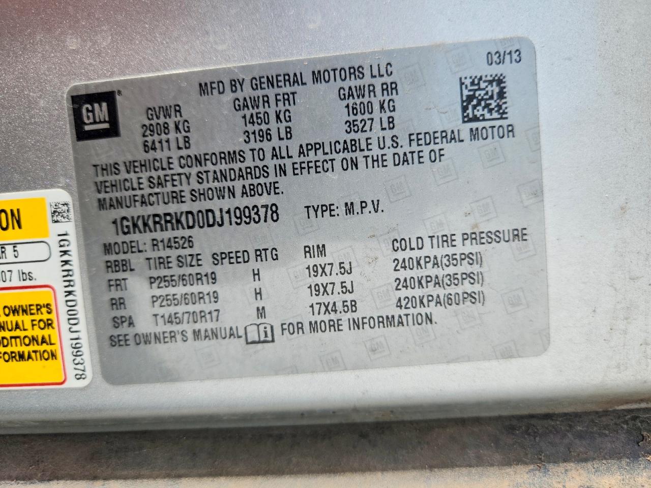2013 Gmc Acadia Slt-1 Silver vin: 1GKKRRKD0DJ199378