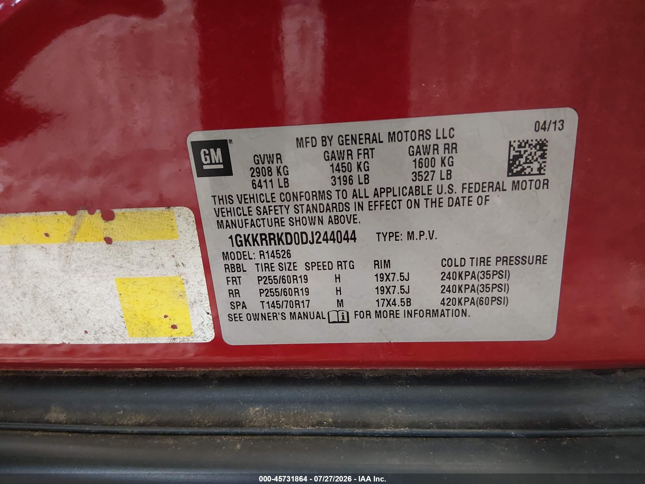 2013 Gmc Acadia Slt-1 Red vin: 1GKKRRKD0DJ244044