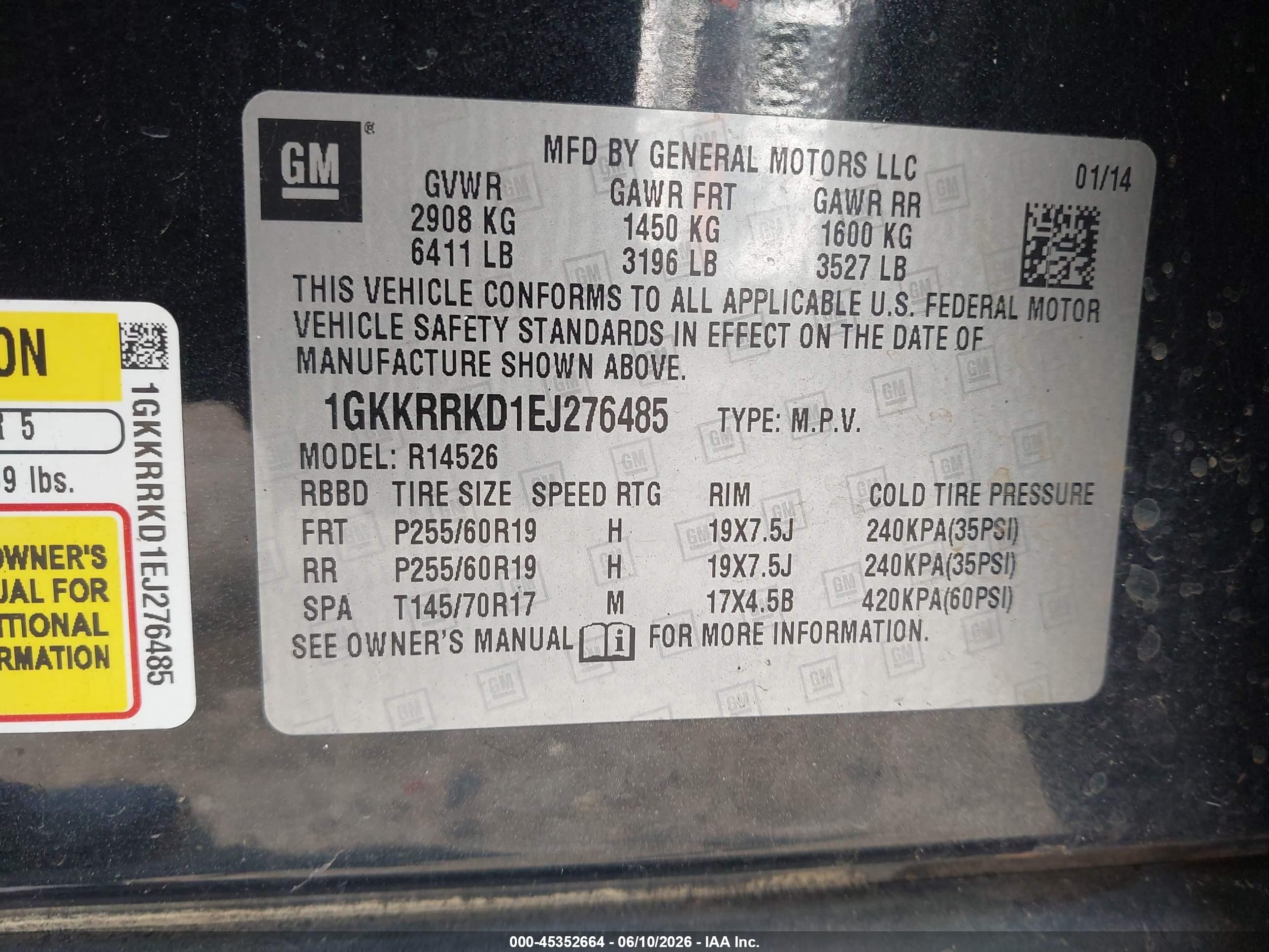 2014 Gmc Acadia Slt-1 Black vin: 1GKKRRKD1EJ276485