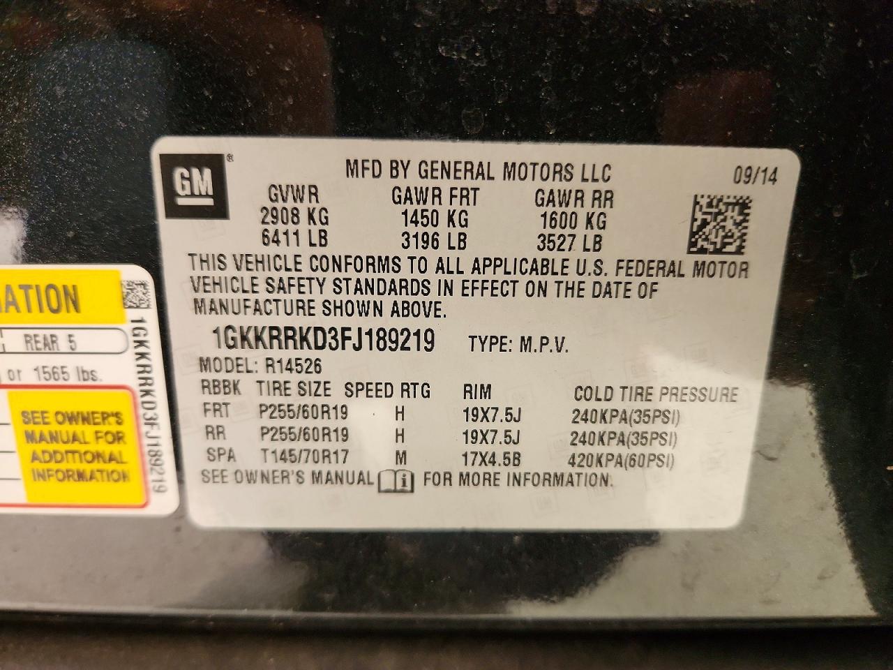 2015 Gmc Acadia Slt-1 Black vin: 1GKKRRKD3FJ189219