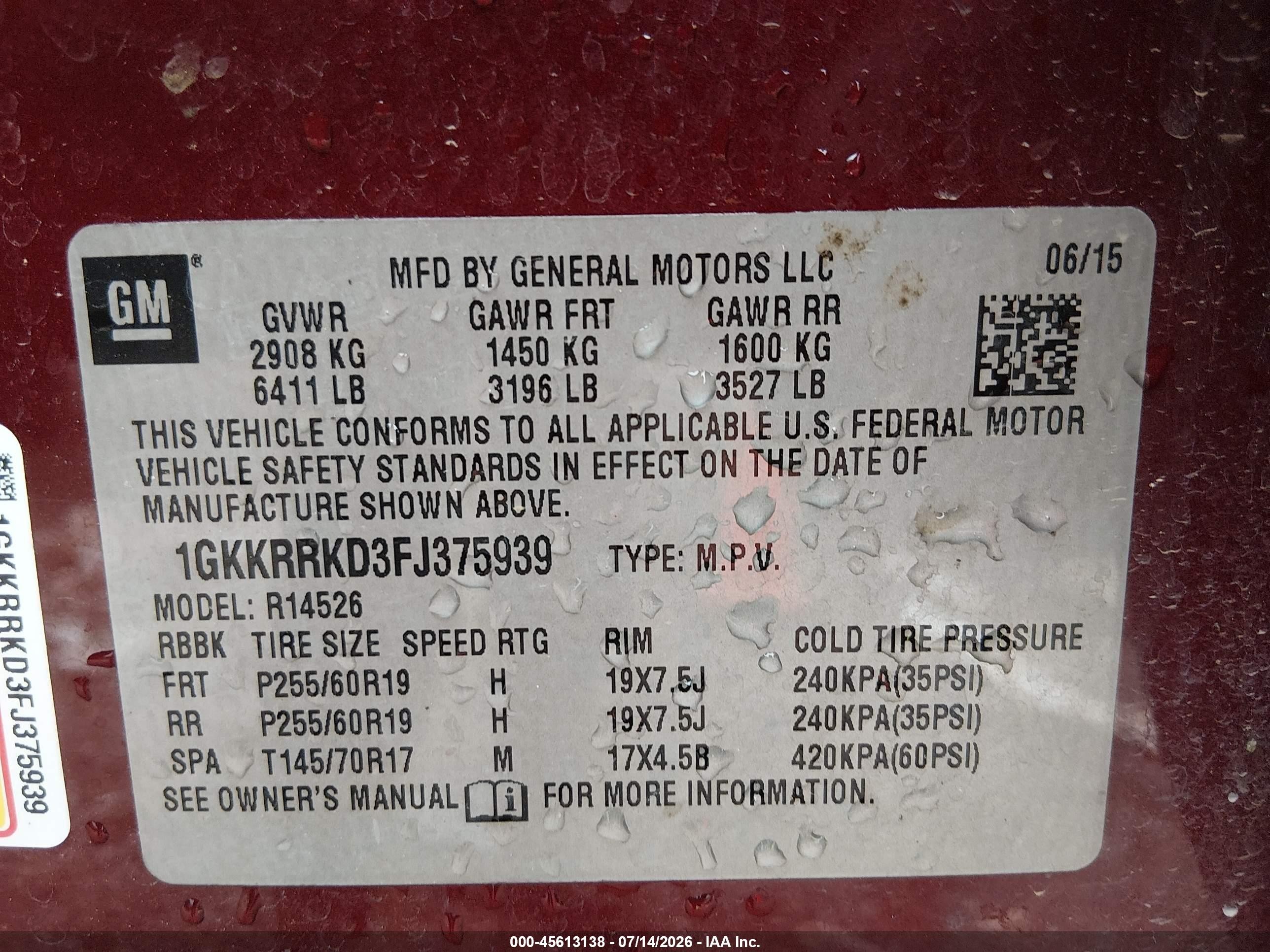 2015 Gmc Acadia Slt-1 Burgundy vin: 1GKKRRKD3FJ375939