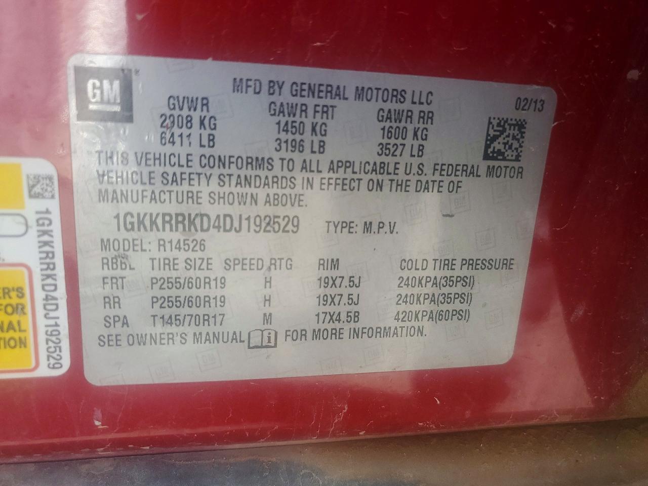 2013 Gmc Acadia Slt-1 Red vin: 1GKKRRKD4DJ192529