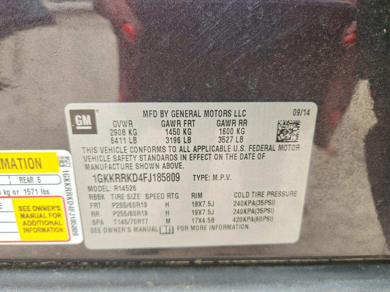 2015 Gmc Acadia Slt-1 Угольный vin: 1GKKRRKD4FJ185809
