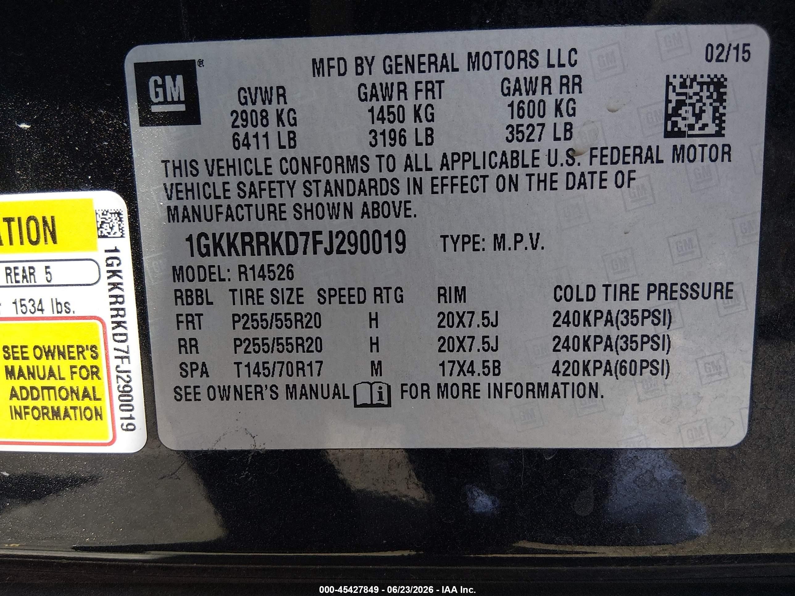 2015 Gmc Acadia Slt-1 Black vin: 1GKKRRKD7FJ290019