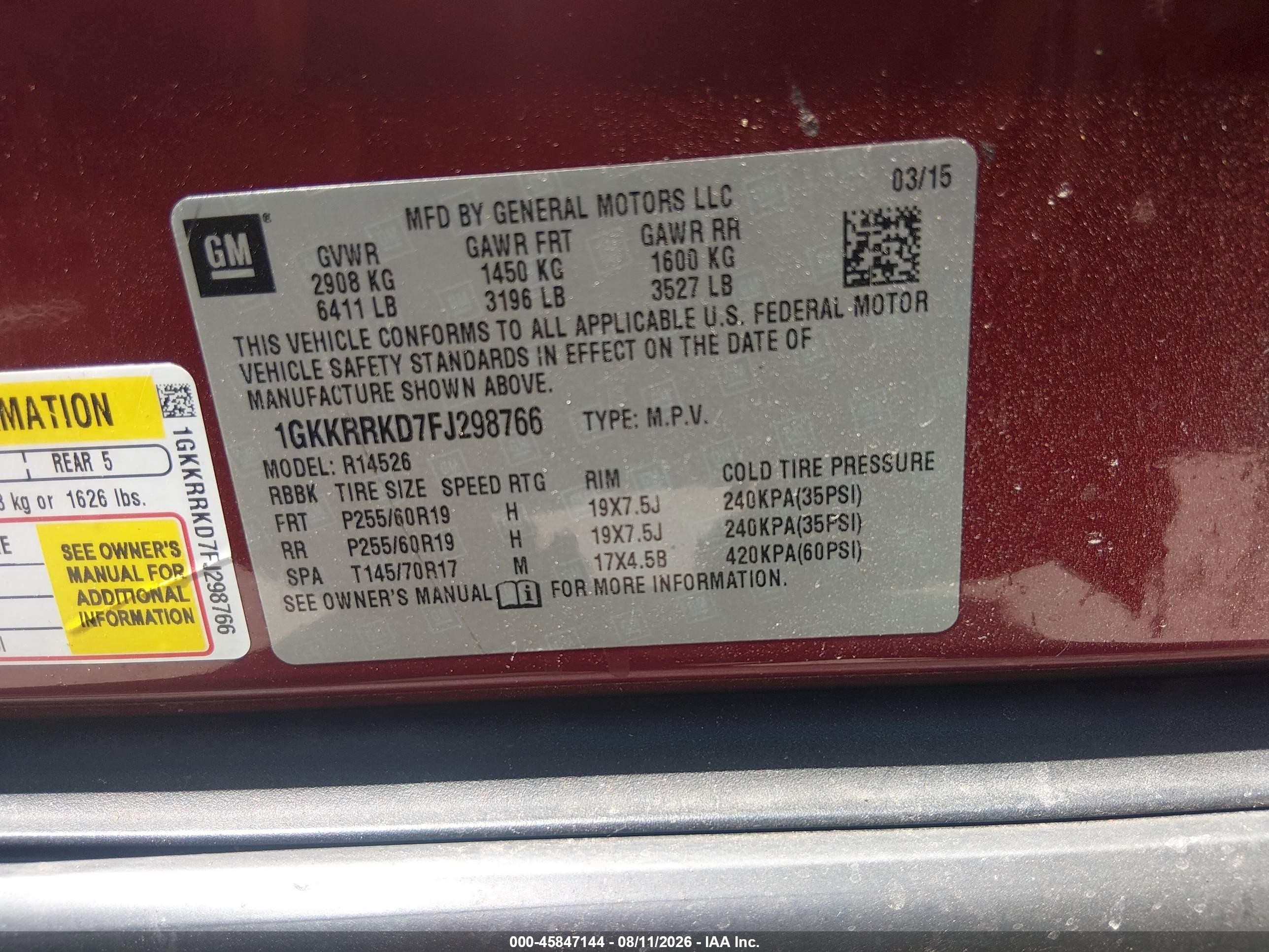 2015 Gmc Acadia Slt-1 Бордовый vin: 1GKKRRKD7FJ298766