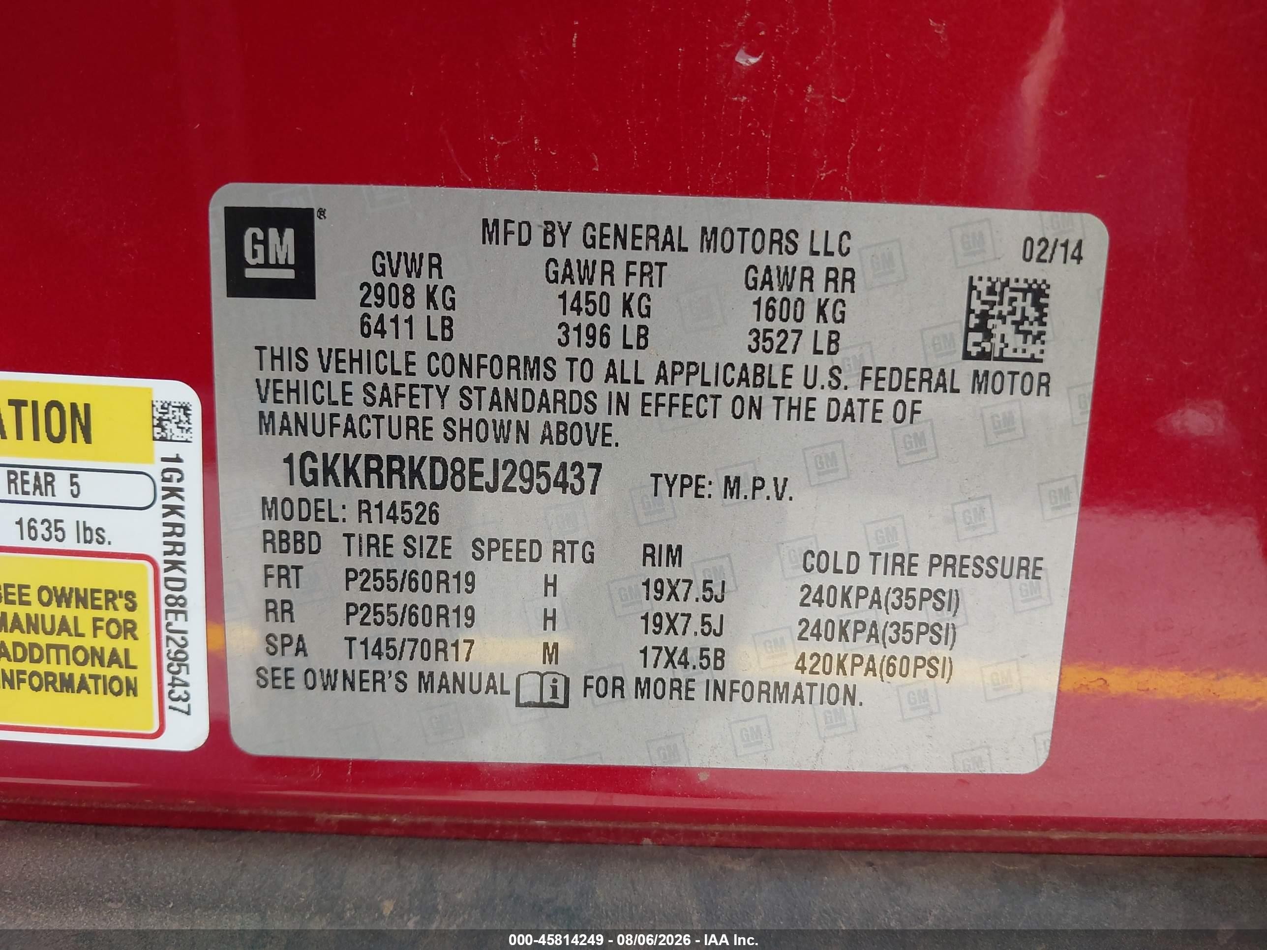 2014 Gmc Acadia Slt-1 Красный vin: 1GKKRRKD8EJ295437