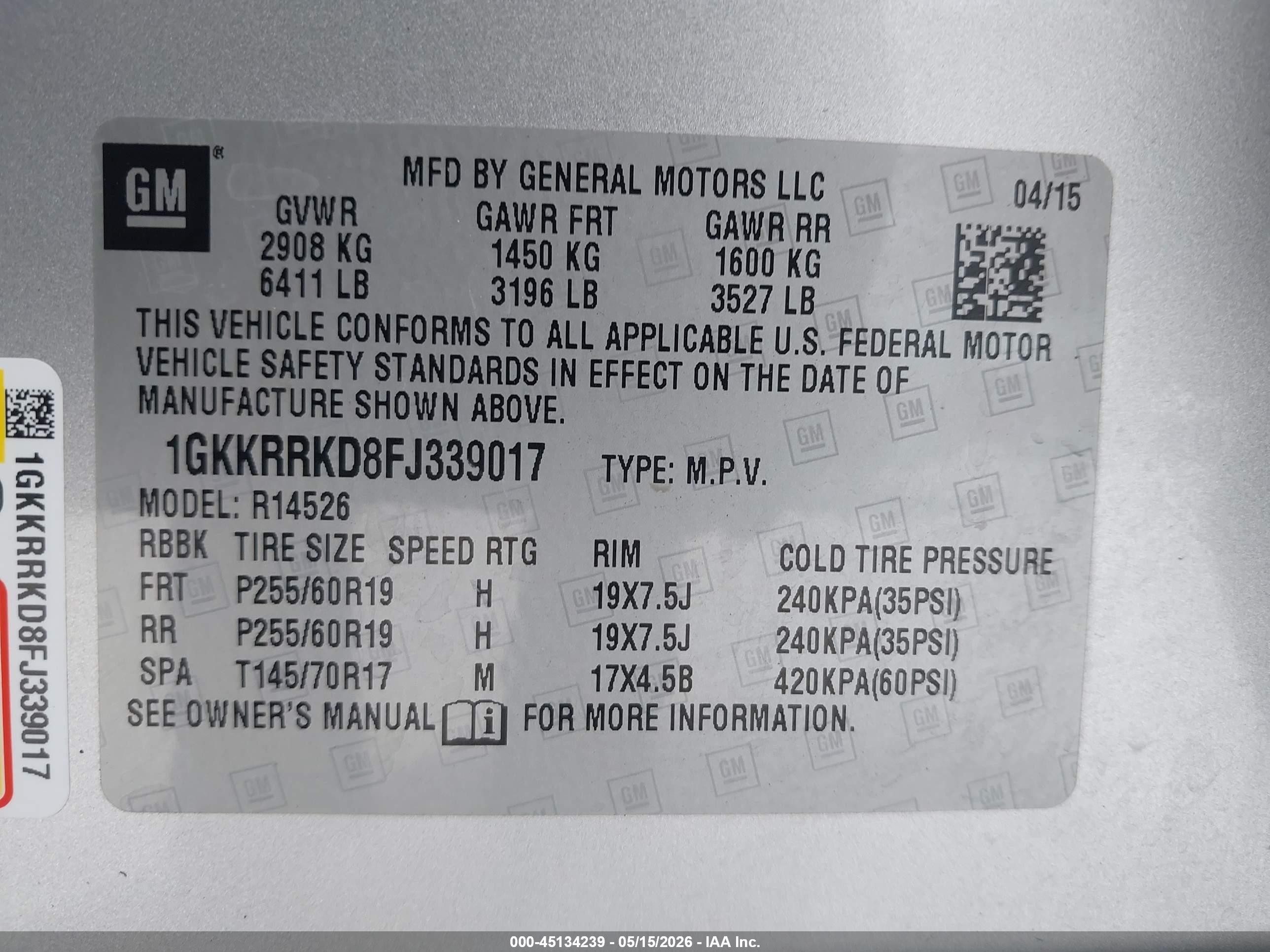 2015 Gmc Acadia Slt-1 Silver vin: 1GKKRRKD8FJ339017