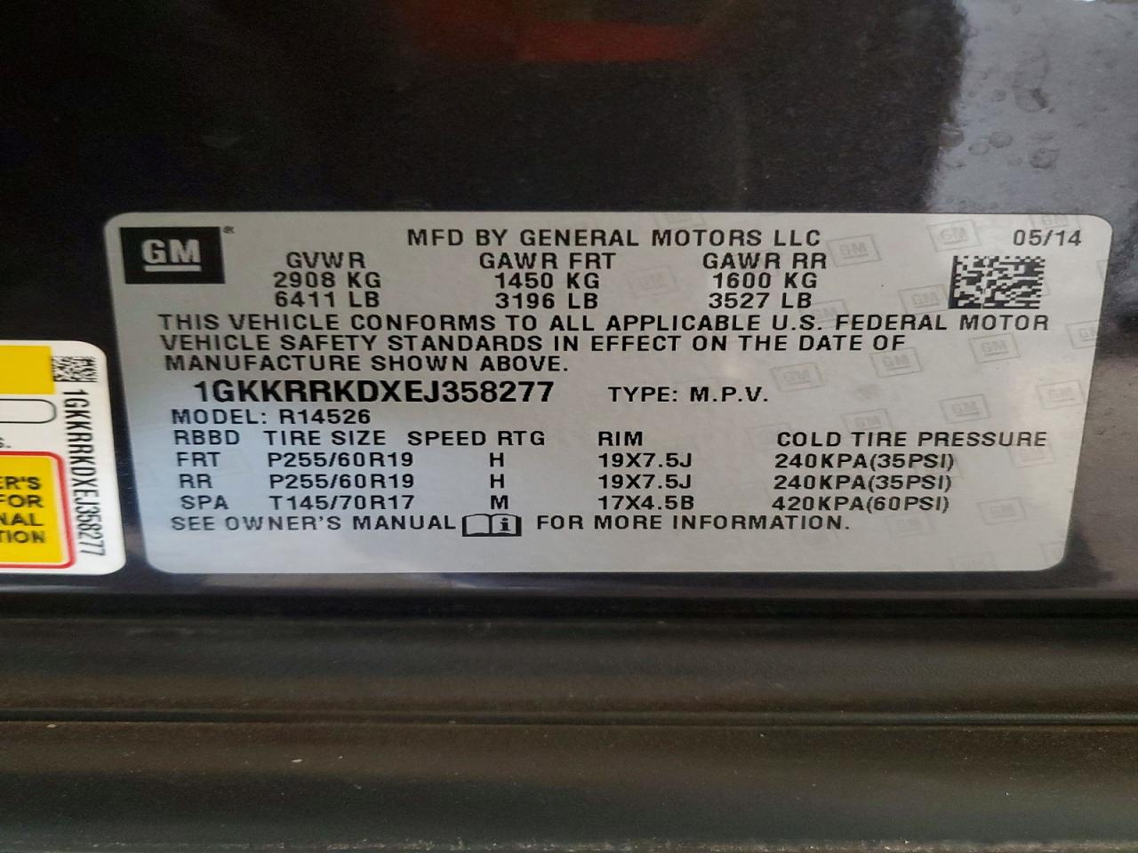 2014 Gmc Acadia Slt-1 Угольный vin: 1GKKRRKDXEJ358277