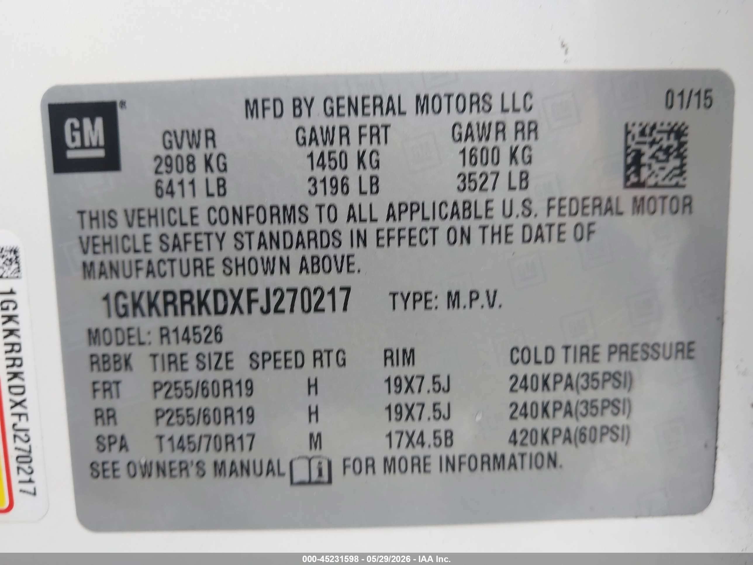 2015 Gmc Acadia Slt-1 White vin: 1GKKRRKDXFJ270217