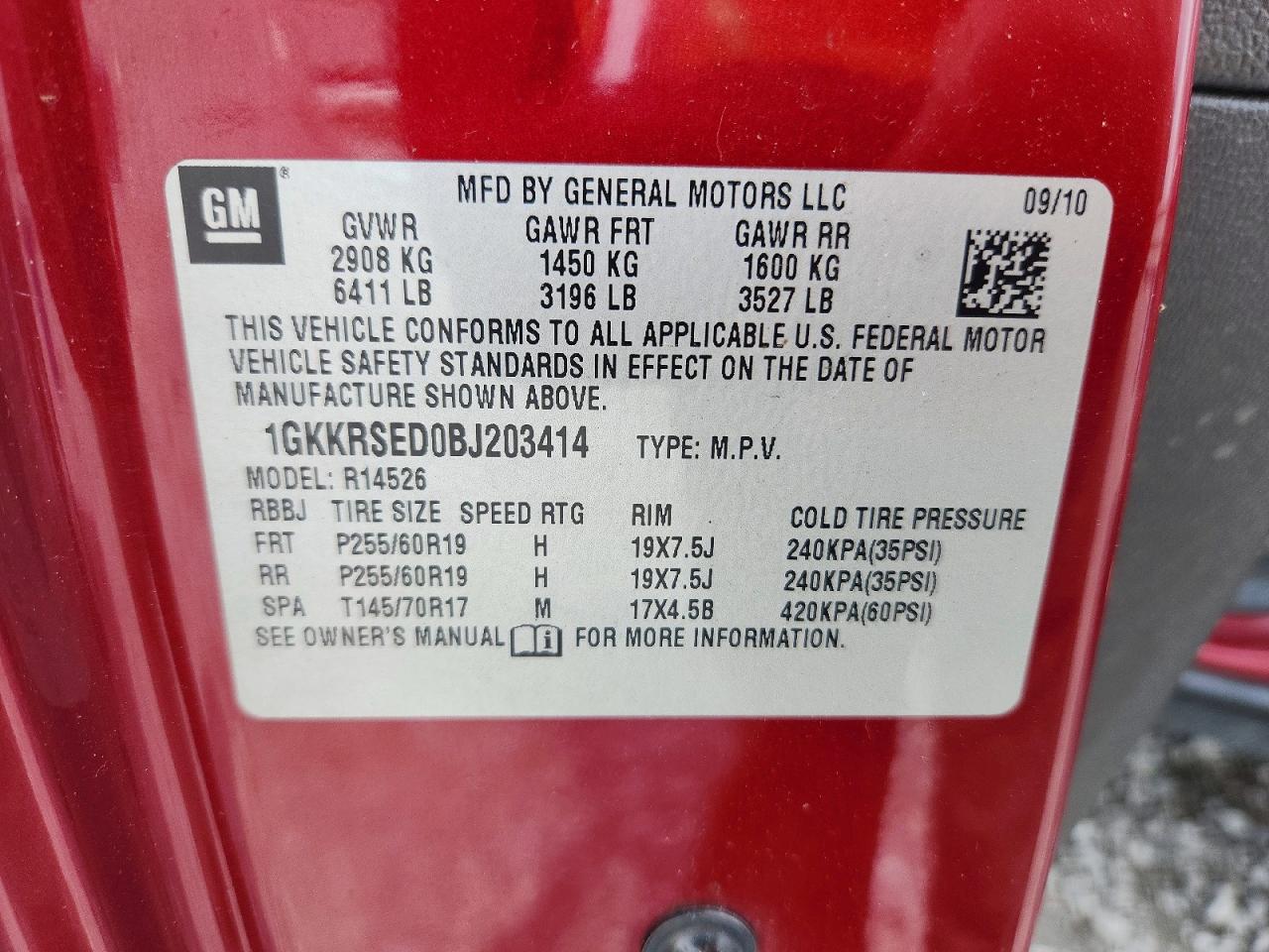 2011 Gmc Acadia Slt-2 Red vin: 1GKKRSED0BJ203414