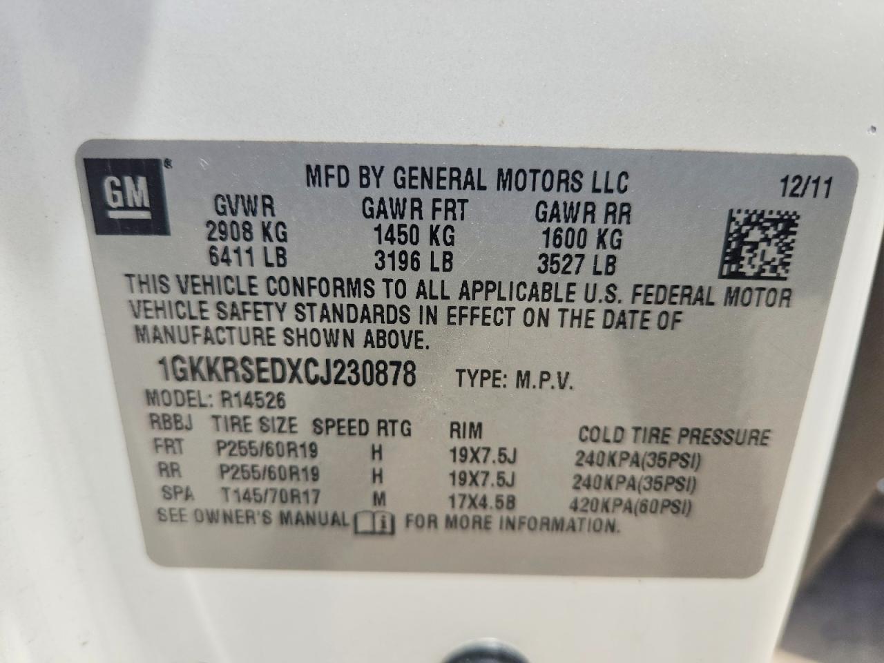 2012 Gmc Acadia Slt-2 White vin: 1GKKRSEDXCJ230878