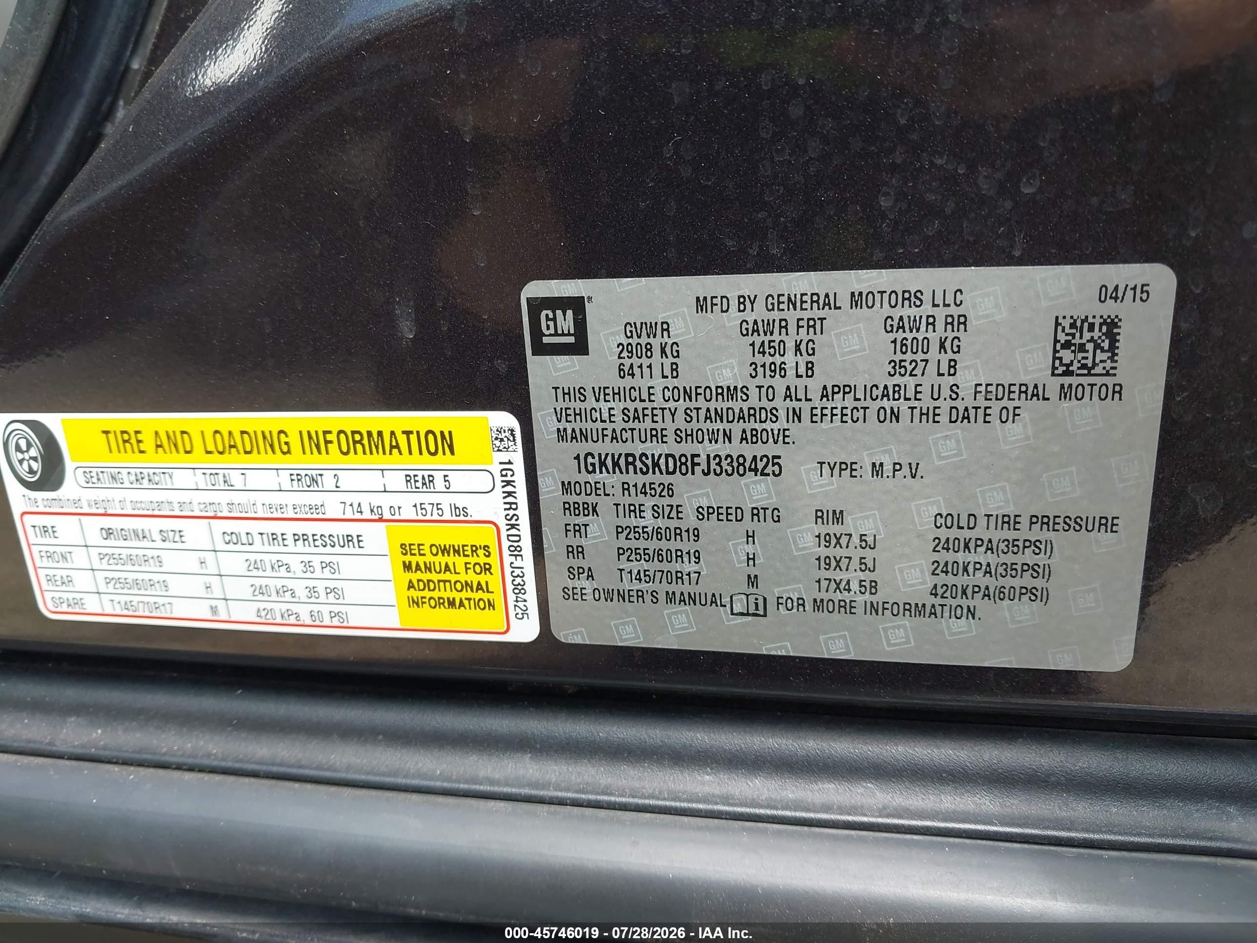 2015 Gmc Acadia Slt-2 Black vin: 1GKKRSKD8FJ338425