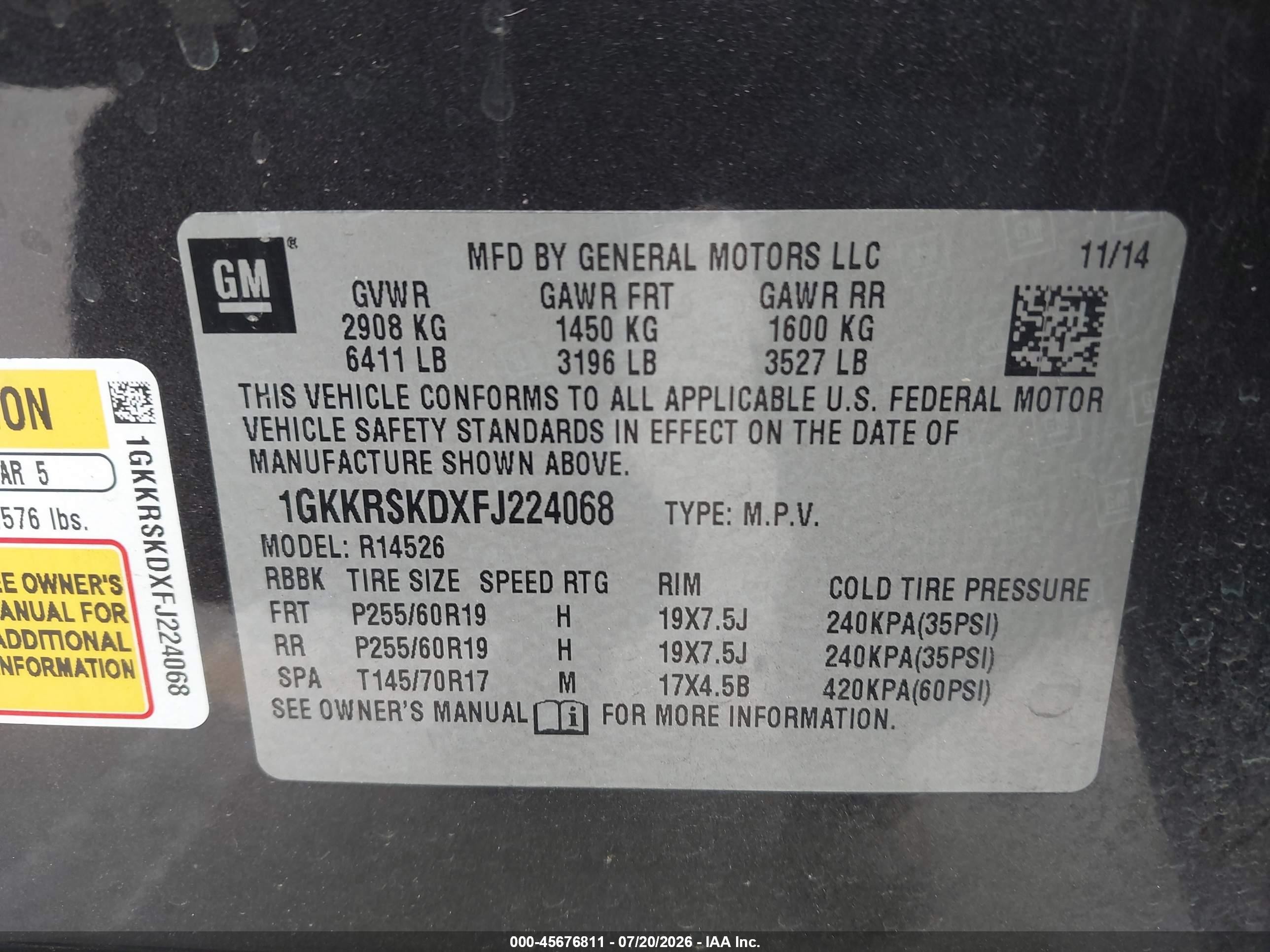 2015 Gmc Acadia Slt-2 Gray vin: 1GKKRSKDXFJ224068