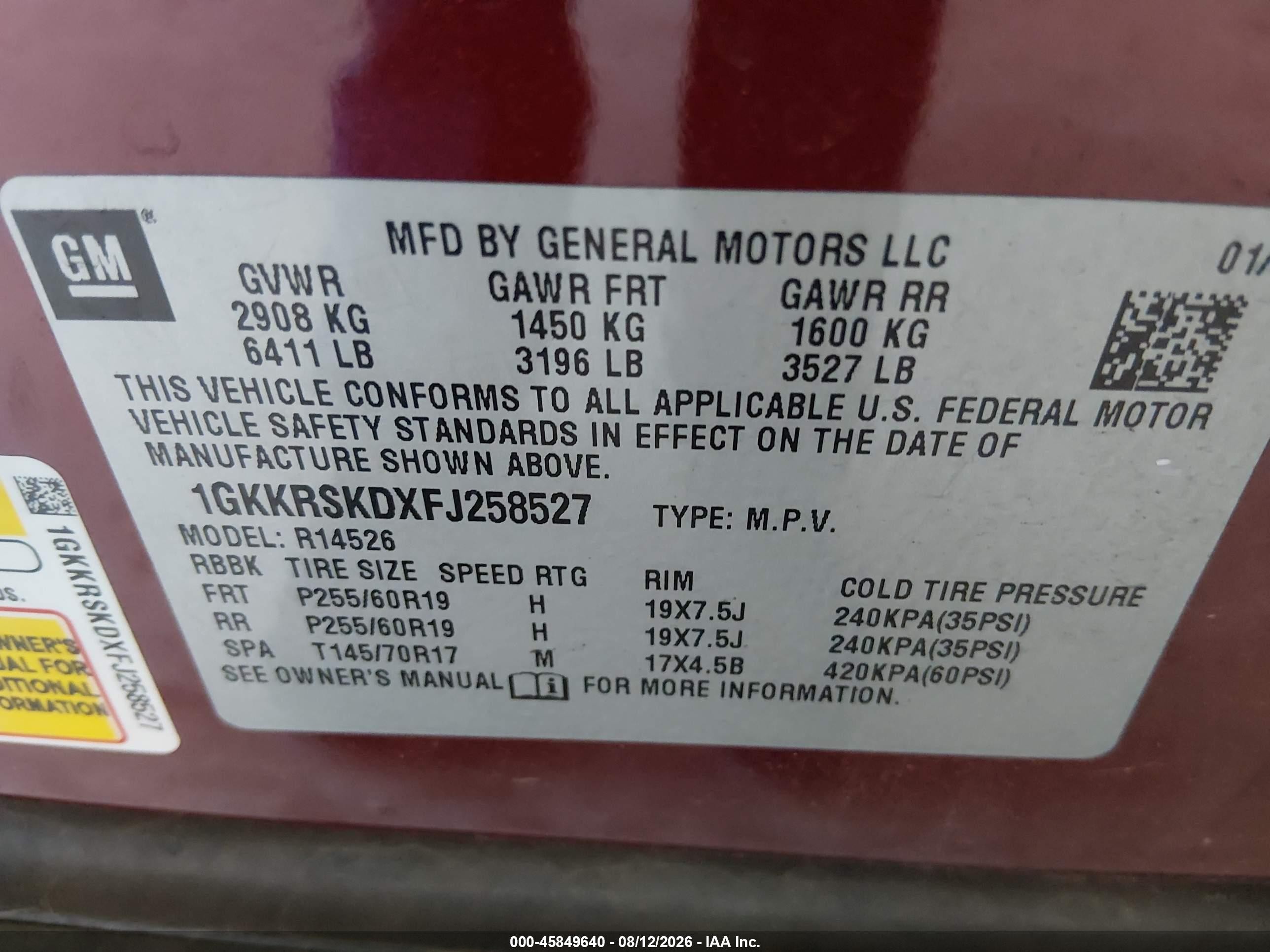2015 Gmc Acadia Slt-2 Maroon vin: 1GKKRSKDXFJ258527