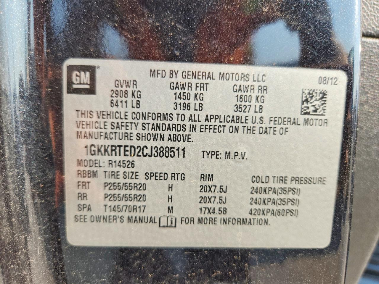 2012 Gmc Acadia Denali Black vin: 1GKKRTED2CJ388511