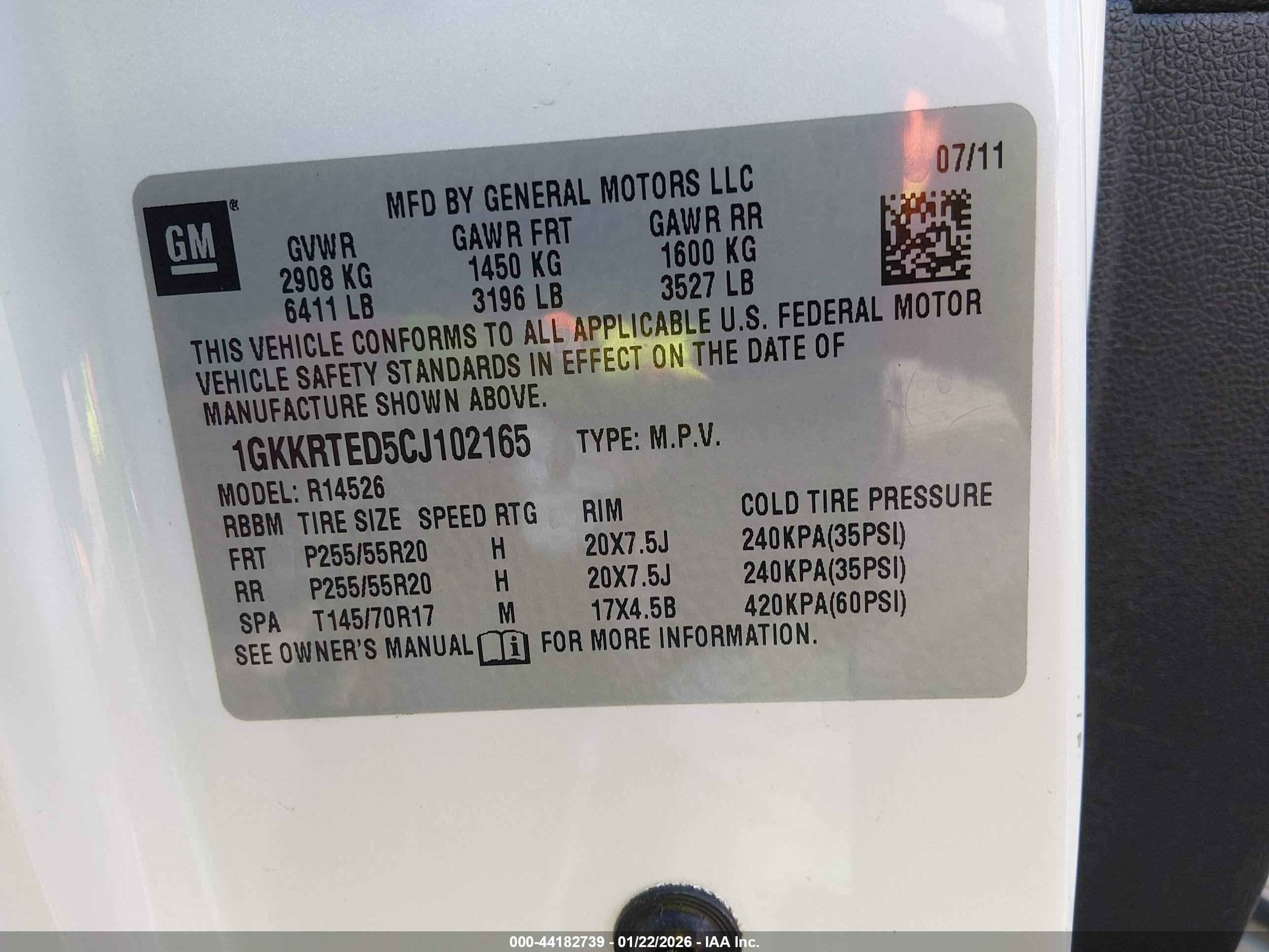 2012 Gmc Acadia Denali White vin: 1GKKRTED5CJ102165