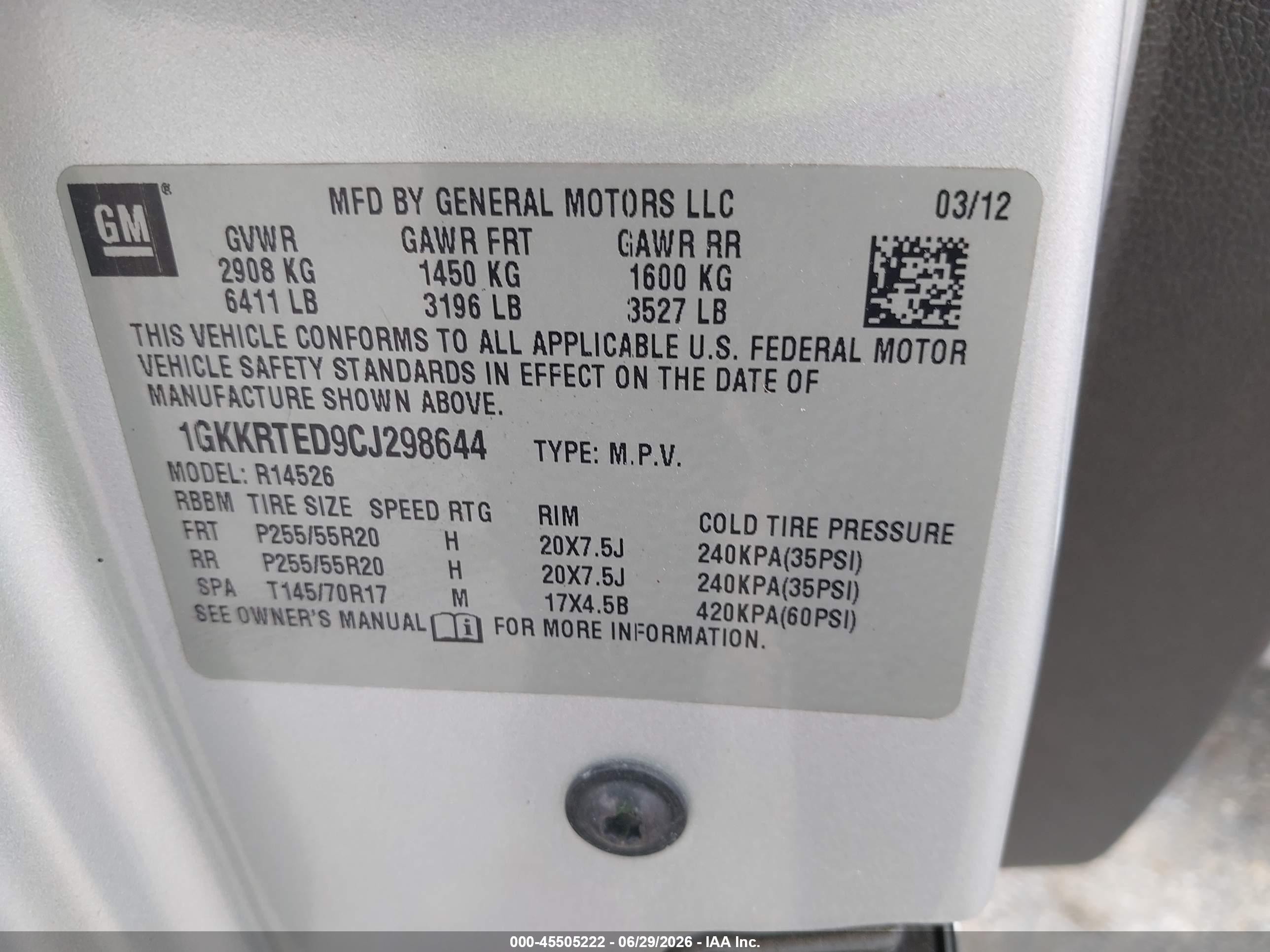 2012 Gmc Acadia Denali Silver vin: 1GKKRTED9CJ298644