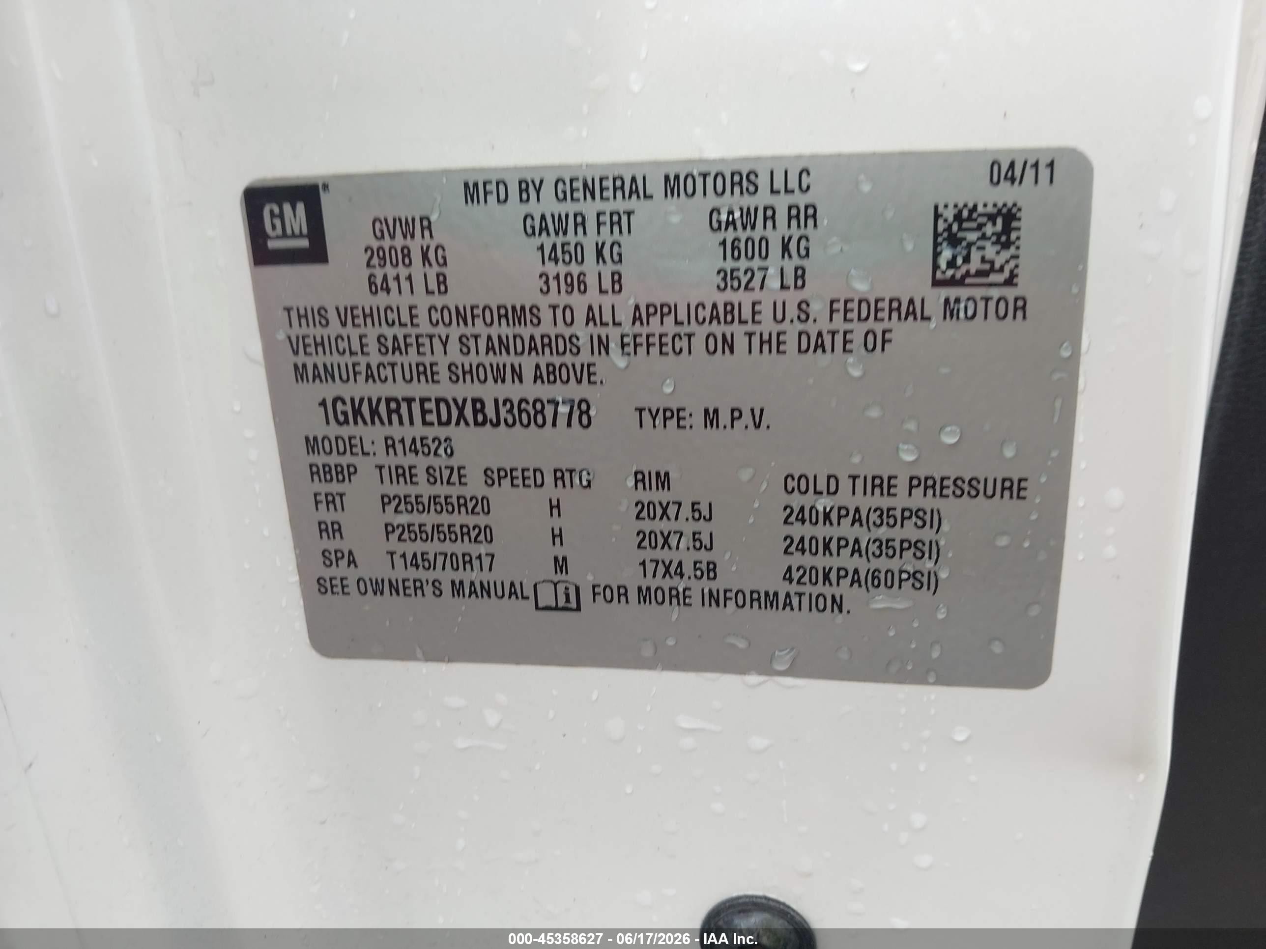 2011 Gmc Acadia Denali Белый vin: 1GKKRTEDXBJ368778