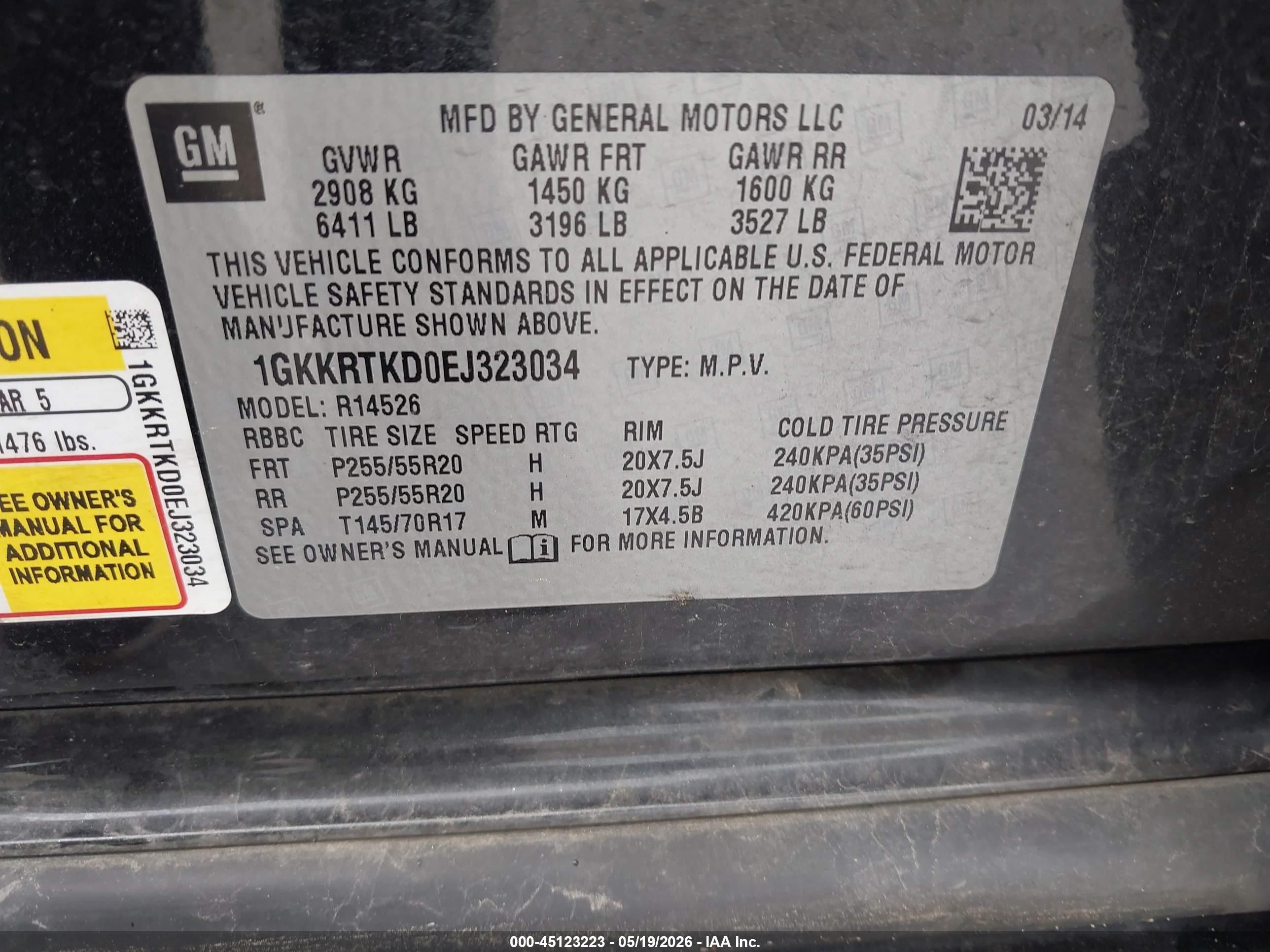 2014 Gmc Acadia Denali Black vin: 1GKKRTKD0EJ323034