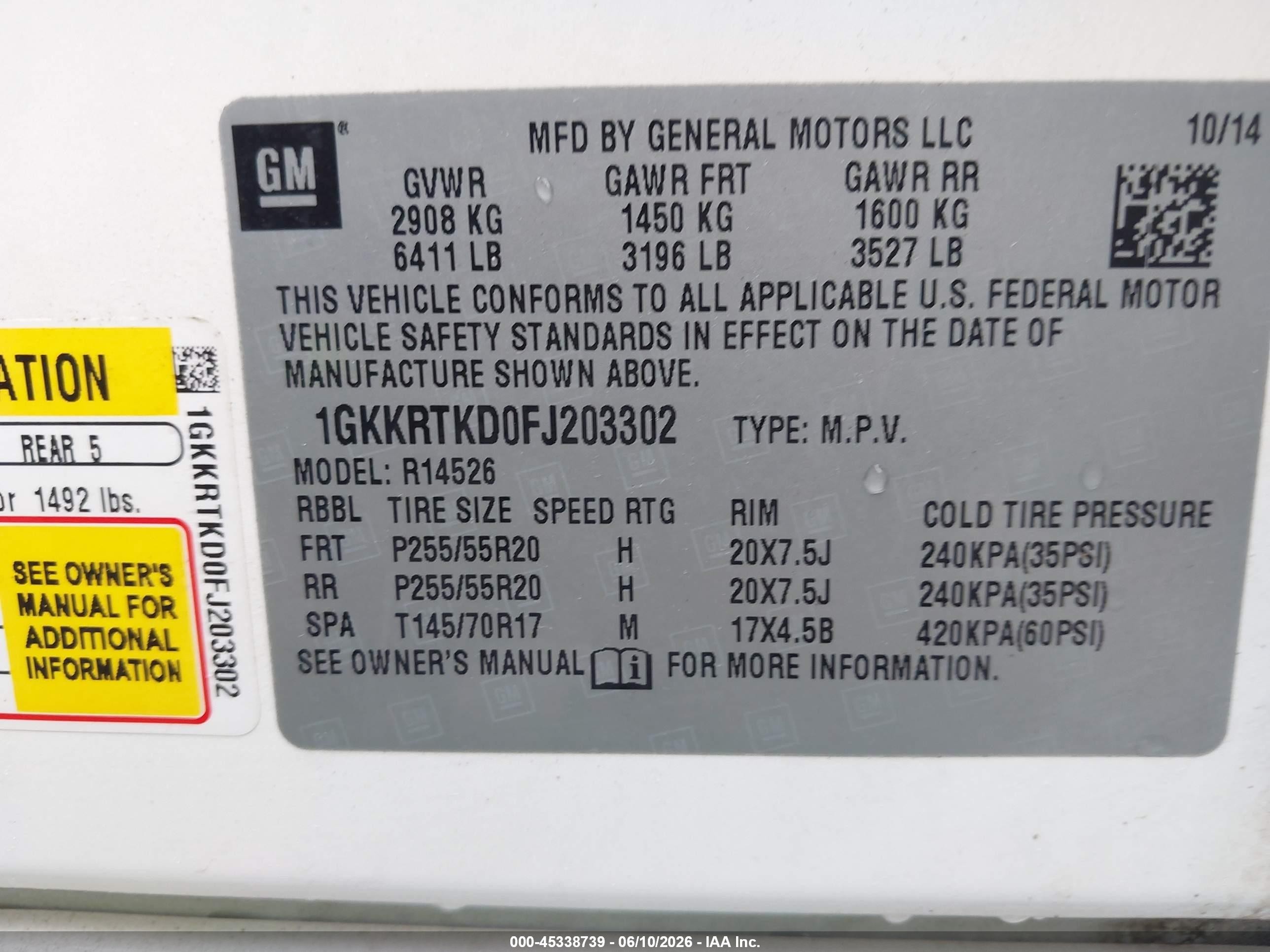 2015 Gmc Acadia Denali White vin: 1GKKRTKD0FJ203302