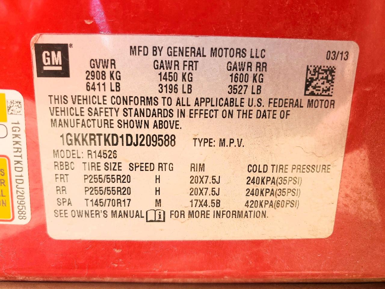 2013 Gmc Acadia Denali Red vin: 1GKKRTKD1DJ209588