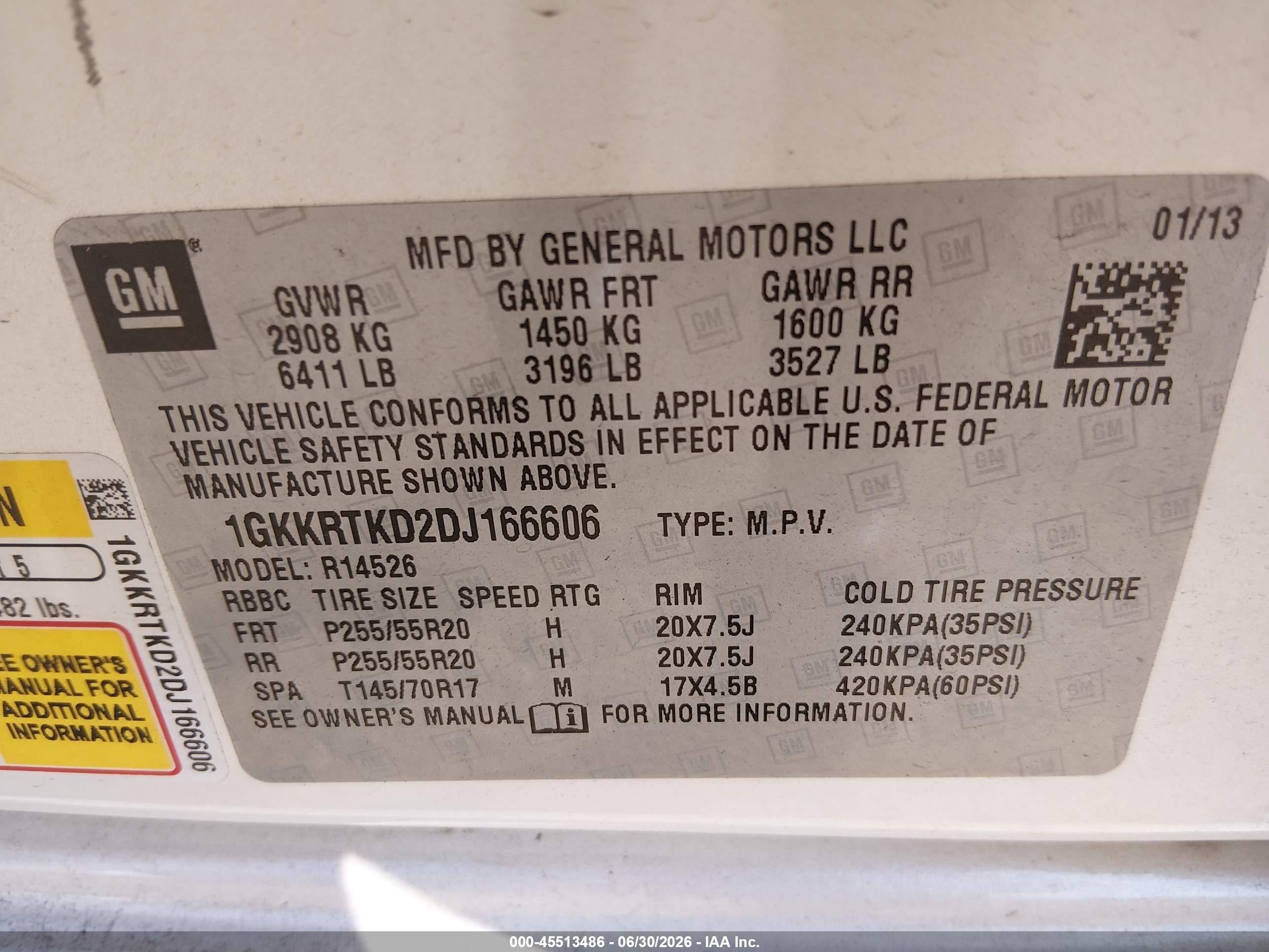 2013 Gmc Acadia Denali White vin: 1GKKRTKD2DJ166606