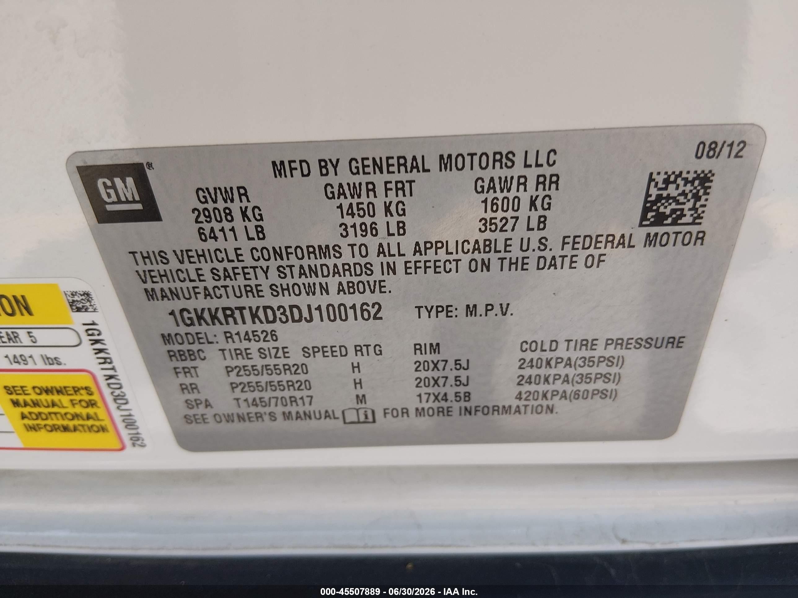 2013 Gmc Acadia Denali White vin: 1GKKRTKD3DJ100162