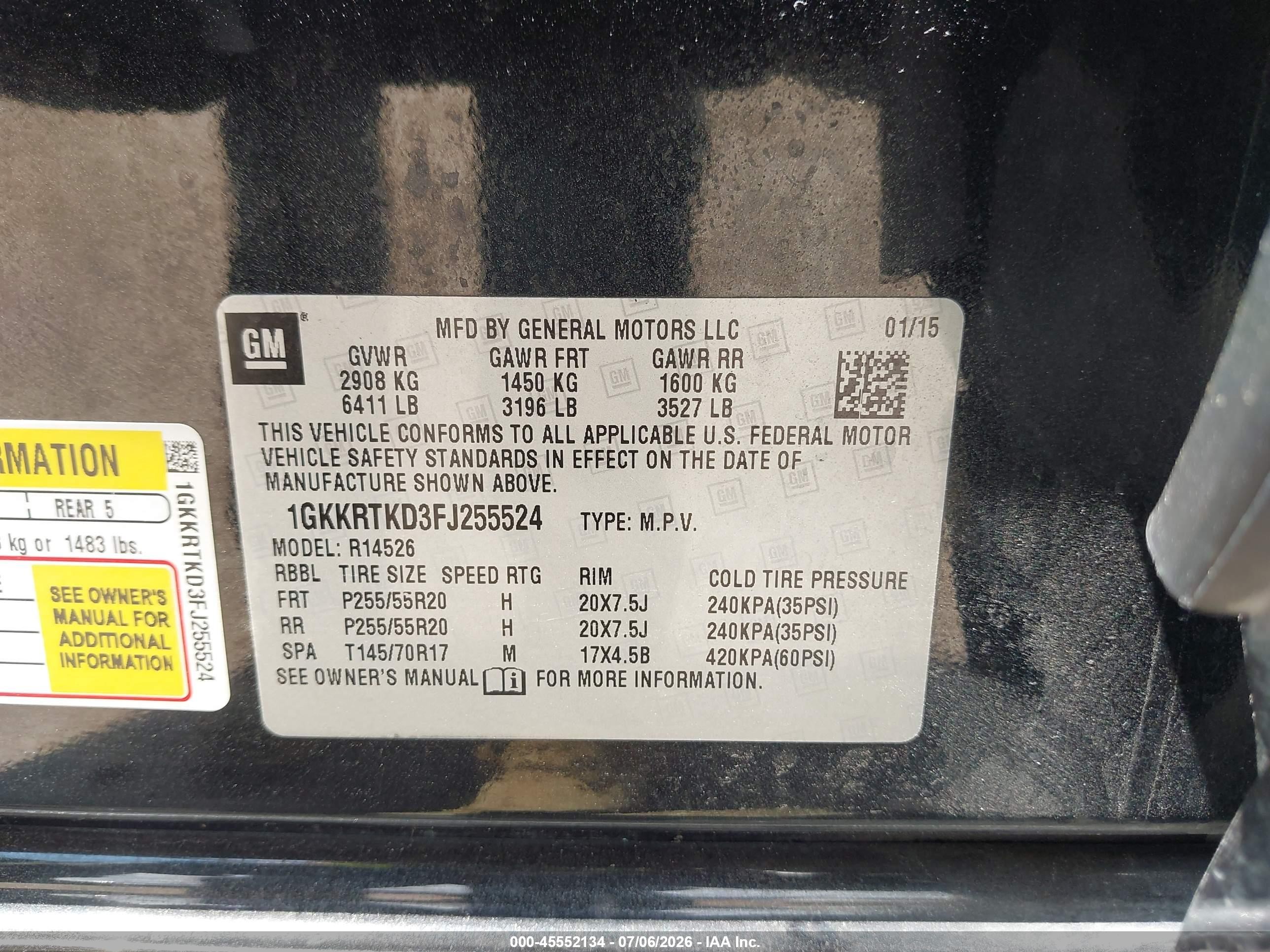 2015 Gmc Acadia Denali Черный vin: 1GKKRTKD3FJ255524