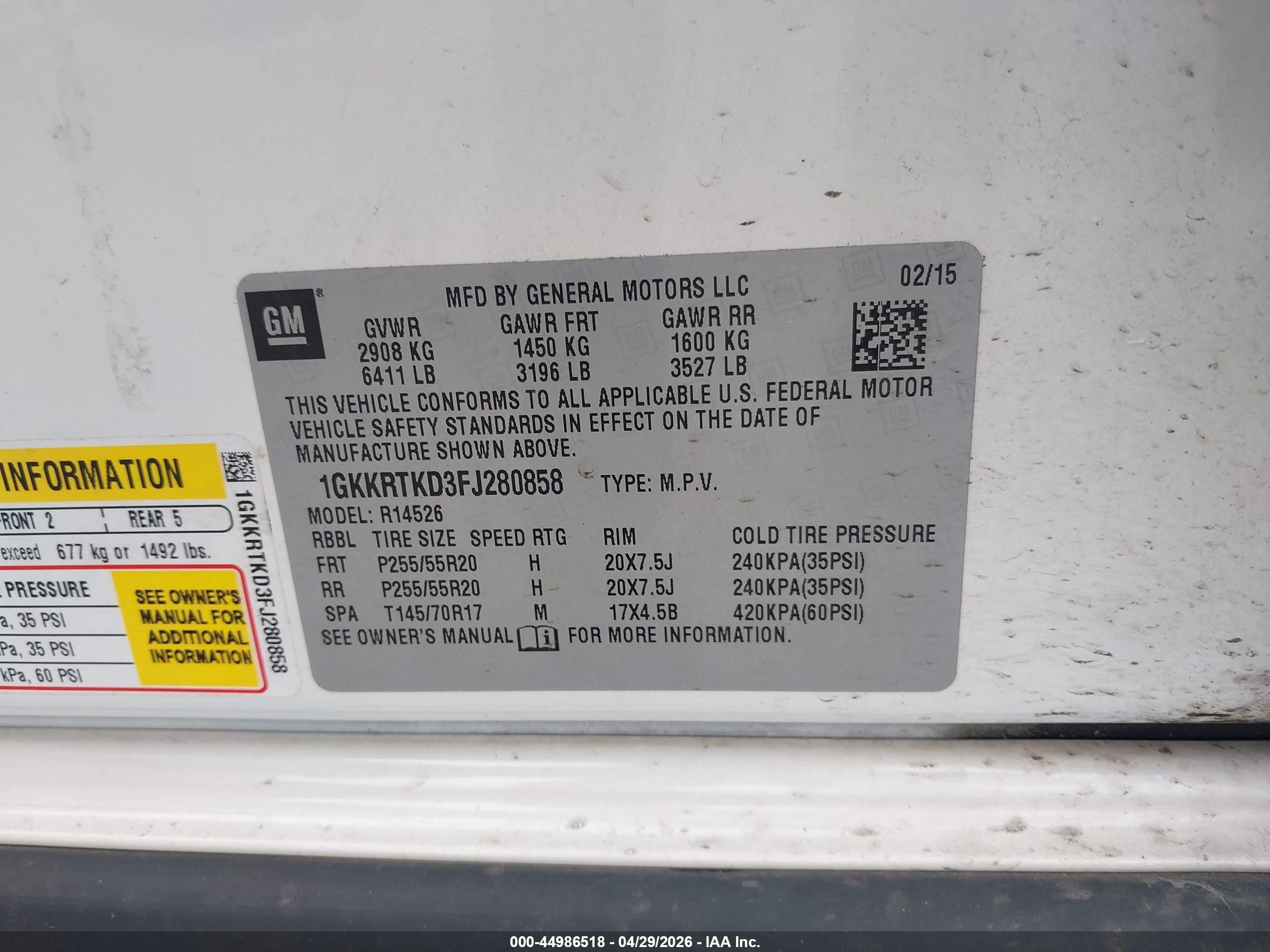 2015 Gmc Acadia Denali White vin: 1GKKRTKD3FJ280858