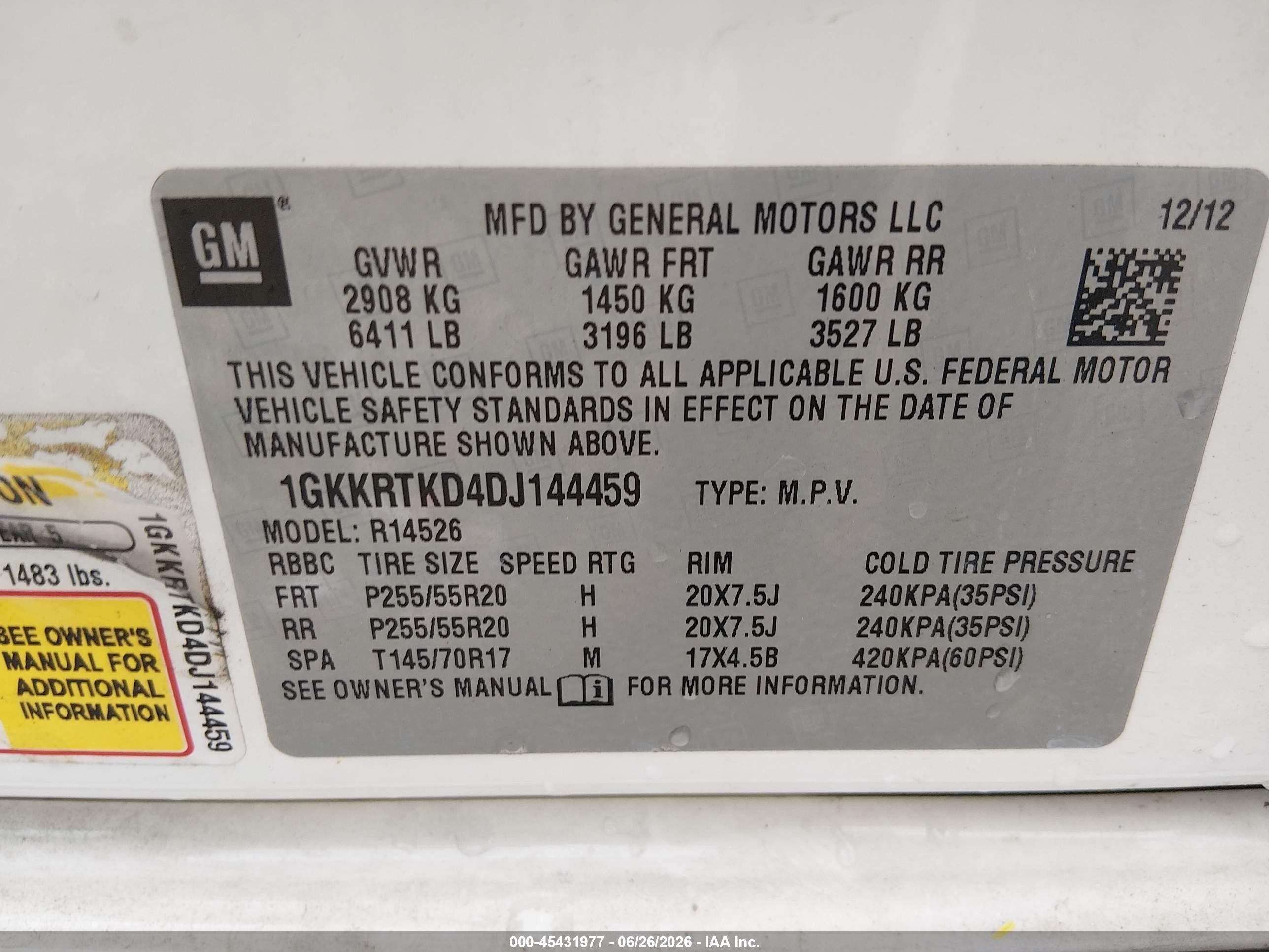 2013 Gmc Acadia Denali White vin: 1GKKRTKD4DJ144459