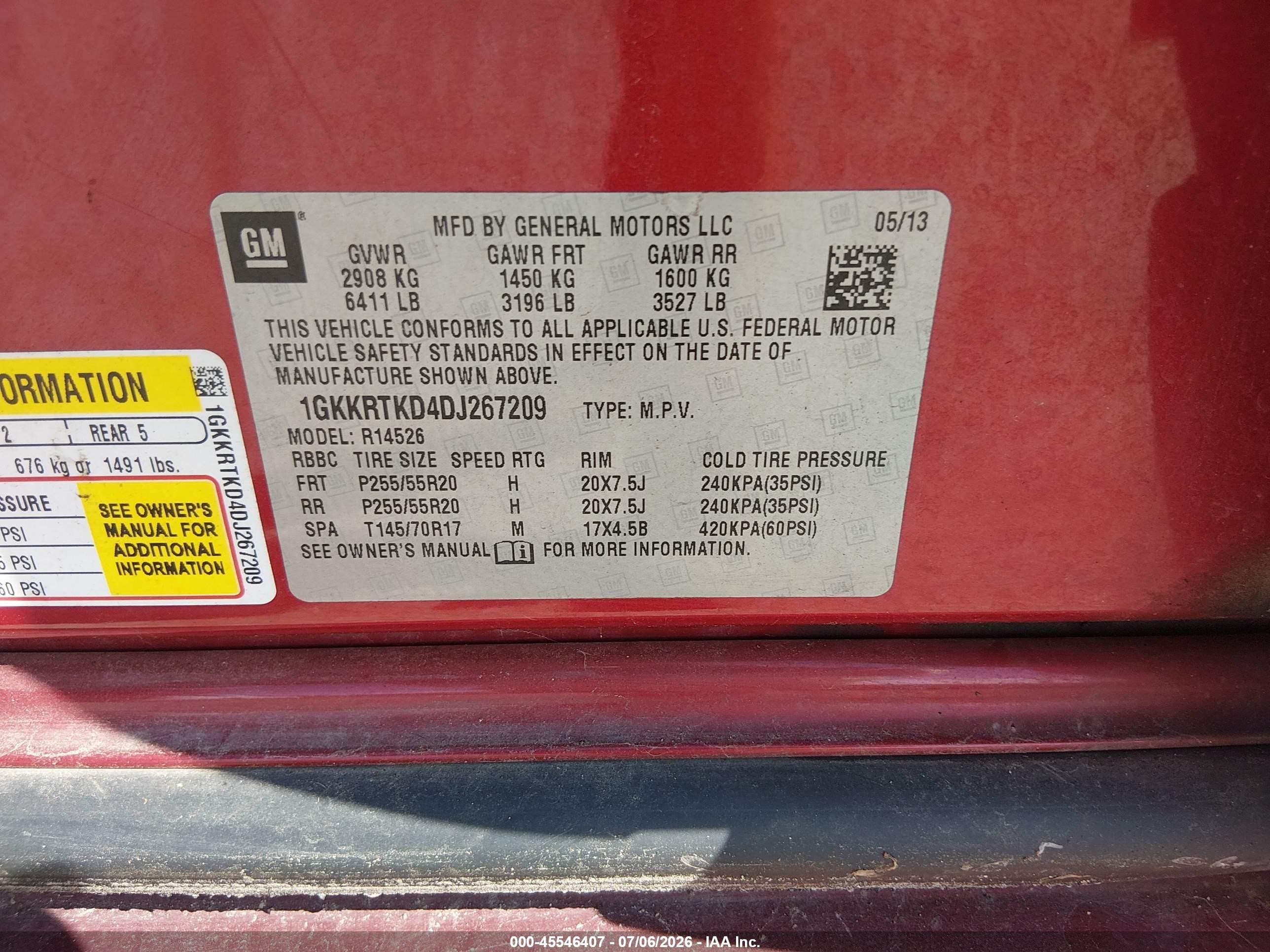 2013 Gmc Acadia Denali Красный vin: 1GKKRTKD4DJ267209