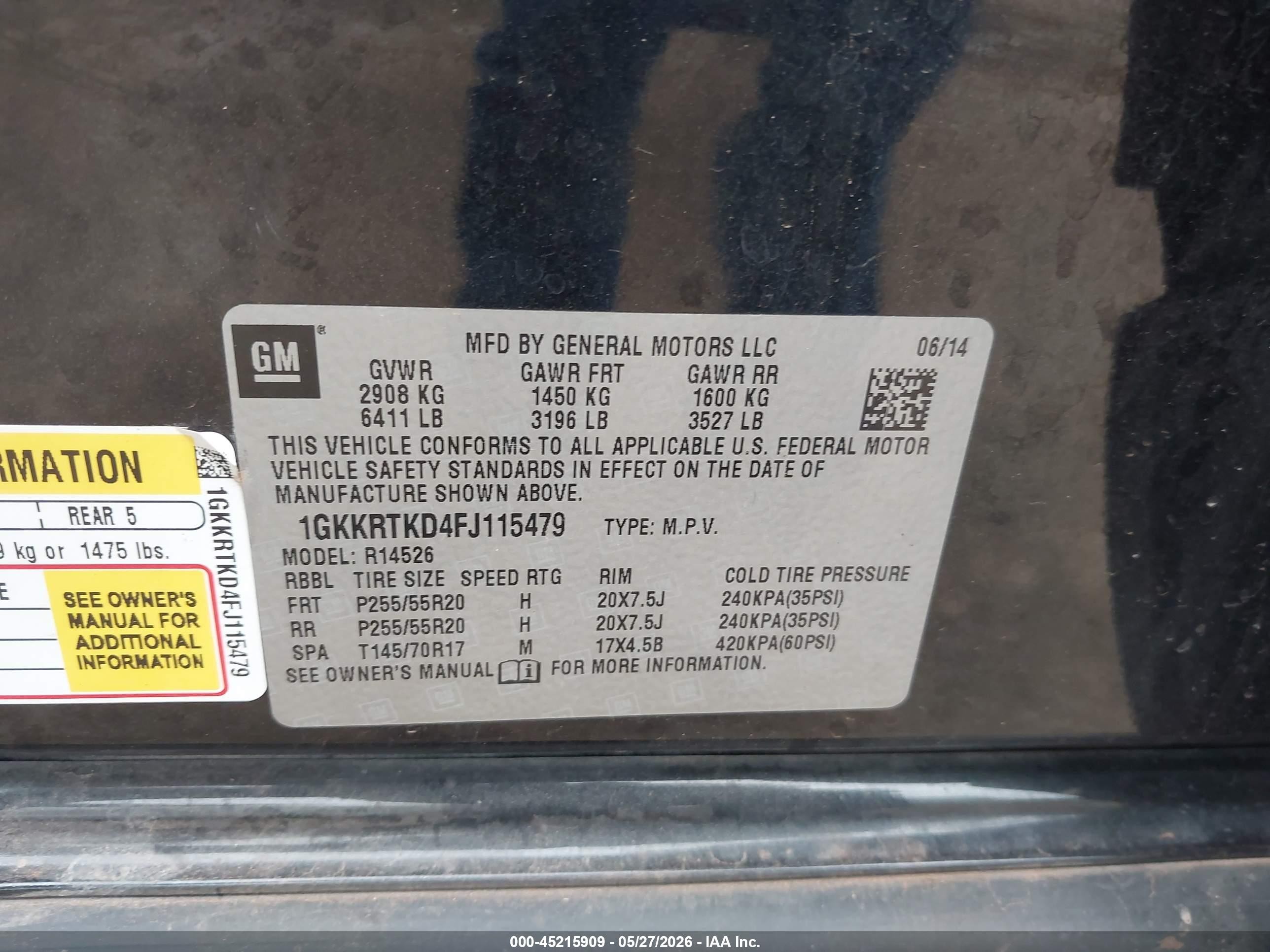 2015 Gmc Acadia Denali Черный vin: 1GKKRTKD4FJ115479
