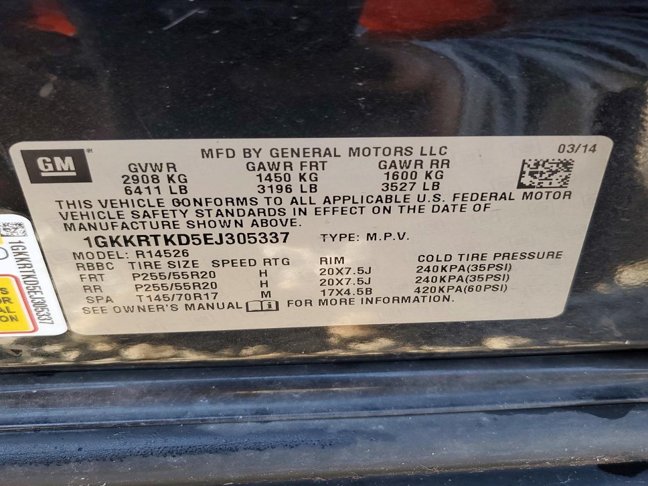 2014 Gmc Acadia Denali Black vin: 1GKKRTKD5EJ305337