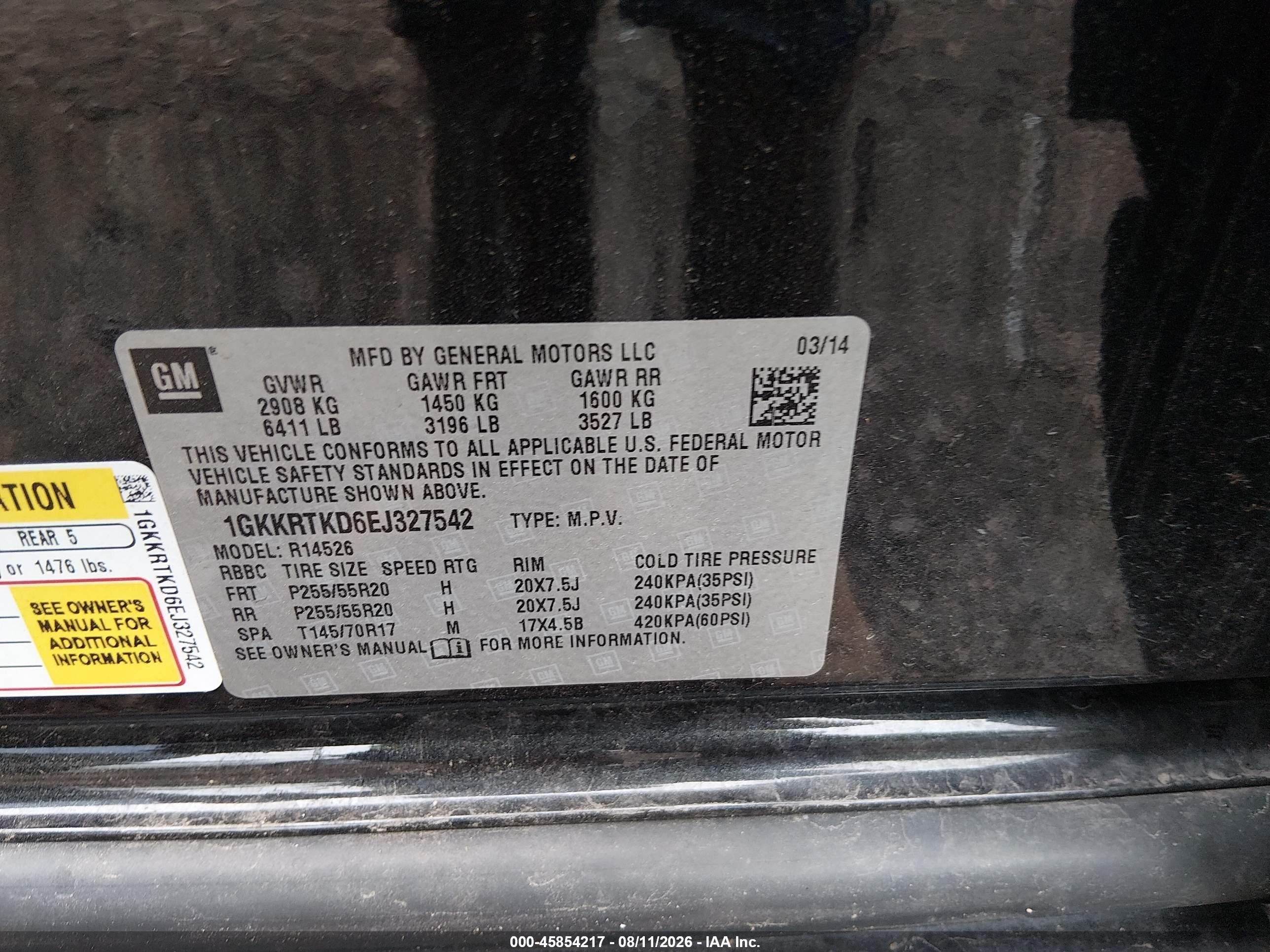 2014 Gmc Acadia Denali Black vin: 1GKKRTKD6EJ327542