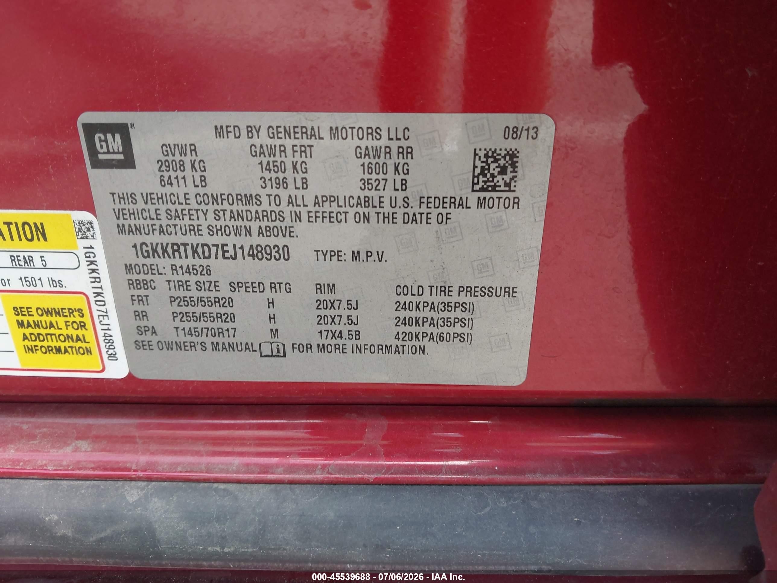 2014 Gmc Acadia Denali Бордовый vin: 1GKKRTKD7EJ148930