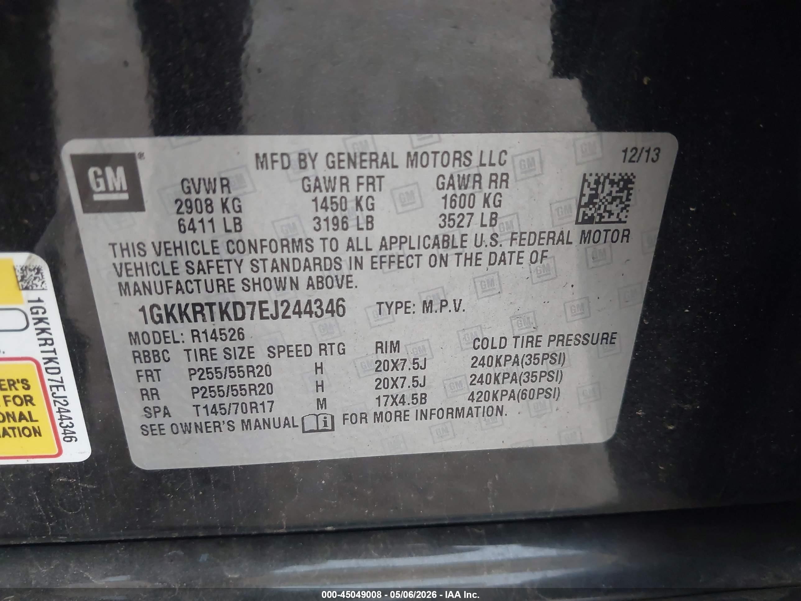 2014 Gmc Acadia Denali Черный vin: 1GKKRTKD7EJ244346