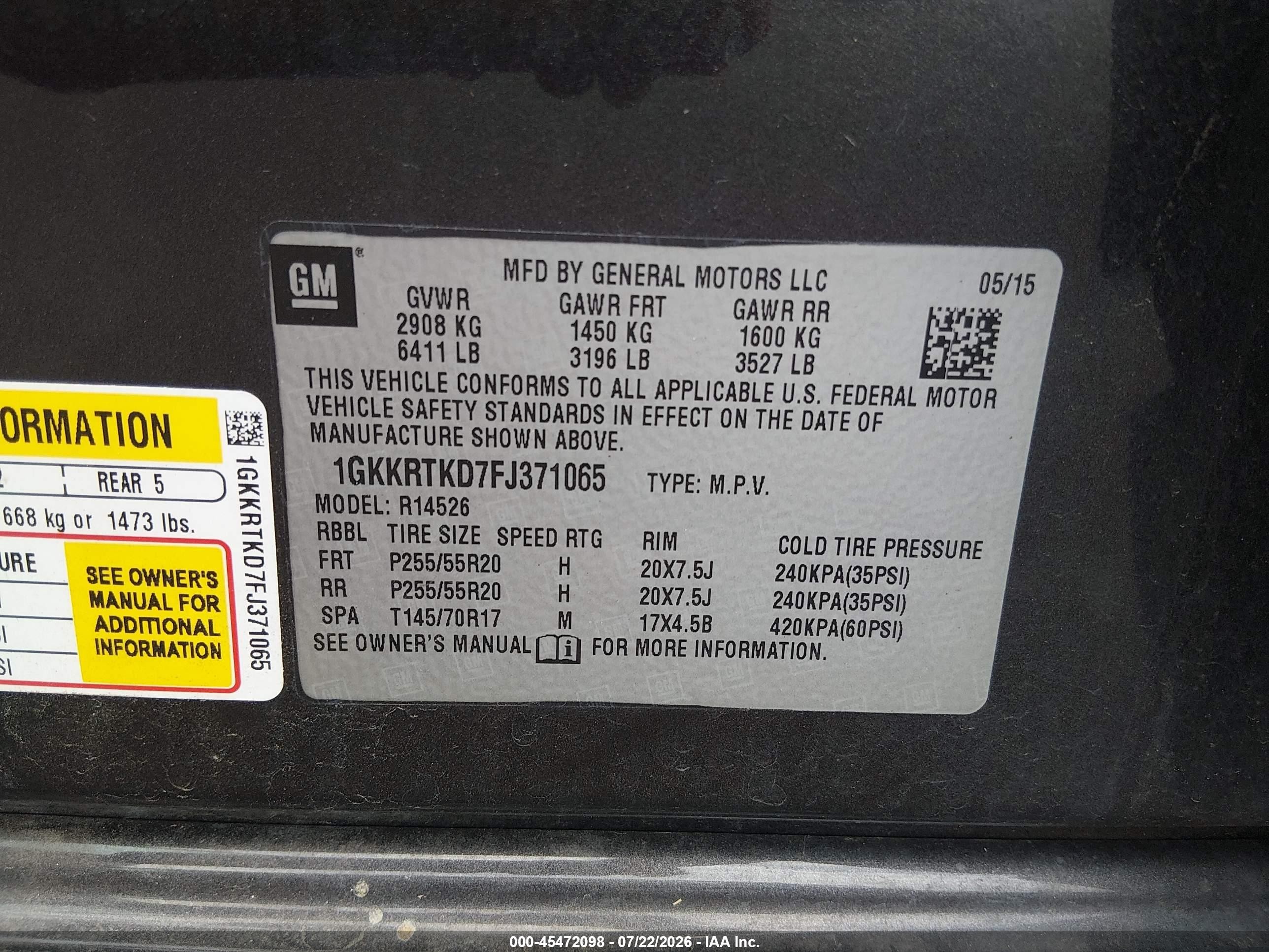 2015 Gmc Acadia Denali Черный vin: 1GKKRTKD7FJ371065