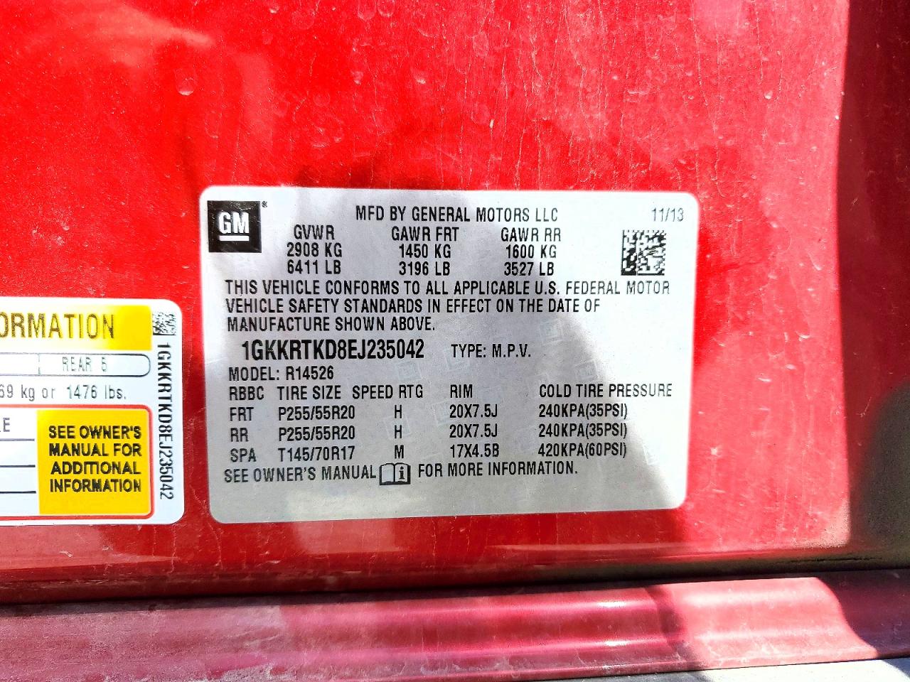 2014 Gmc Acadia Denali Red vin: 1GKKRTKD8EJ235042