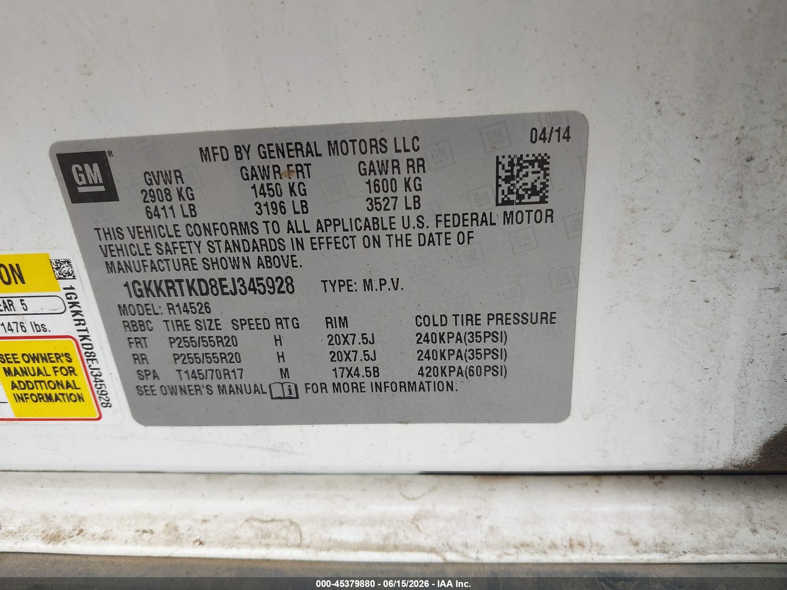 2014 Gmc Acadia Denali White vin: 1GKKRTKD8EJ345928
