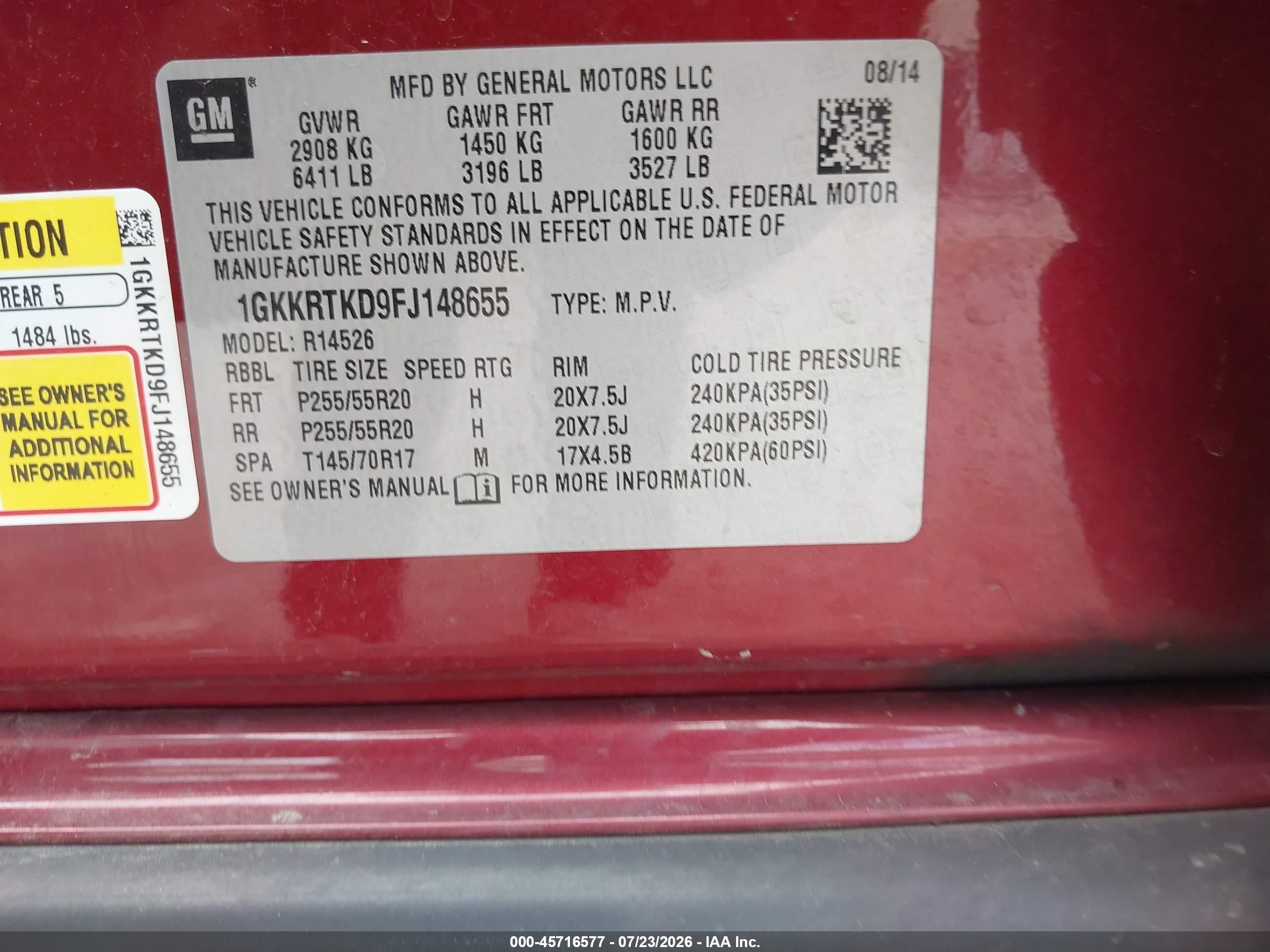 2015 Gmc Acadia Denali Красный vin: 1GKKRTKD9FJ148655