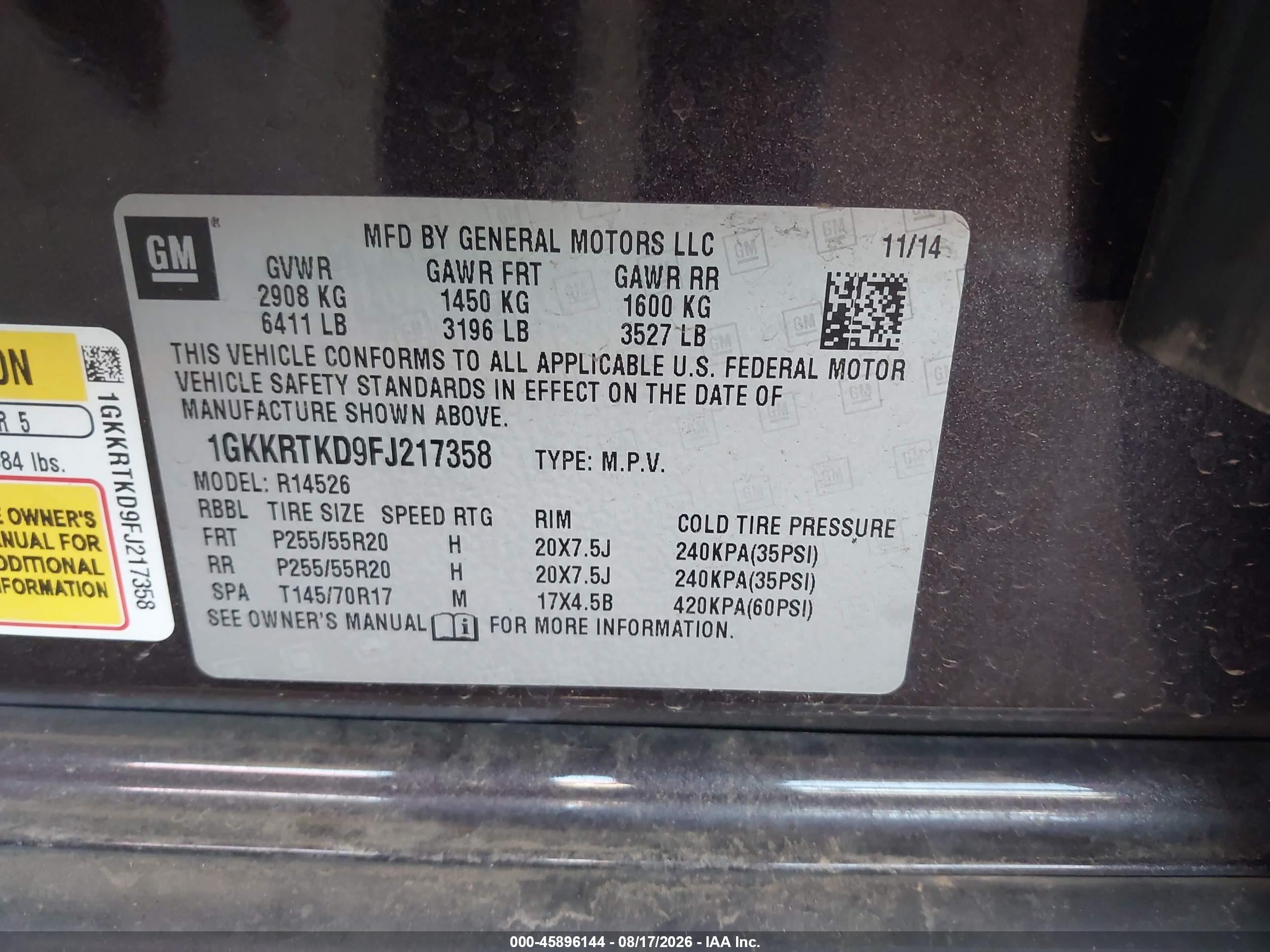 2015 Gmc Acadia Denali Gray vin: 1GKKRTKD9FJ217358