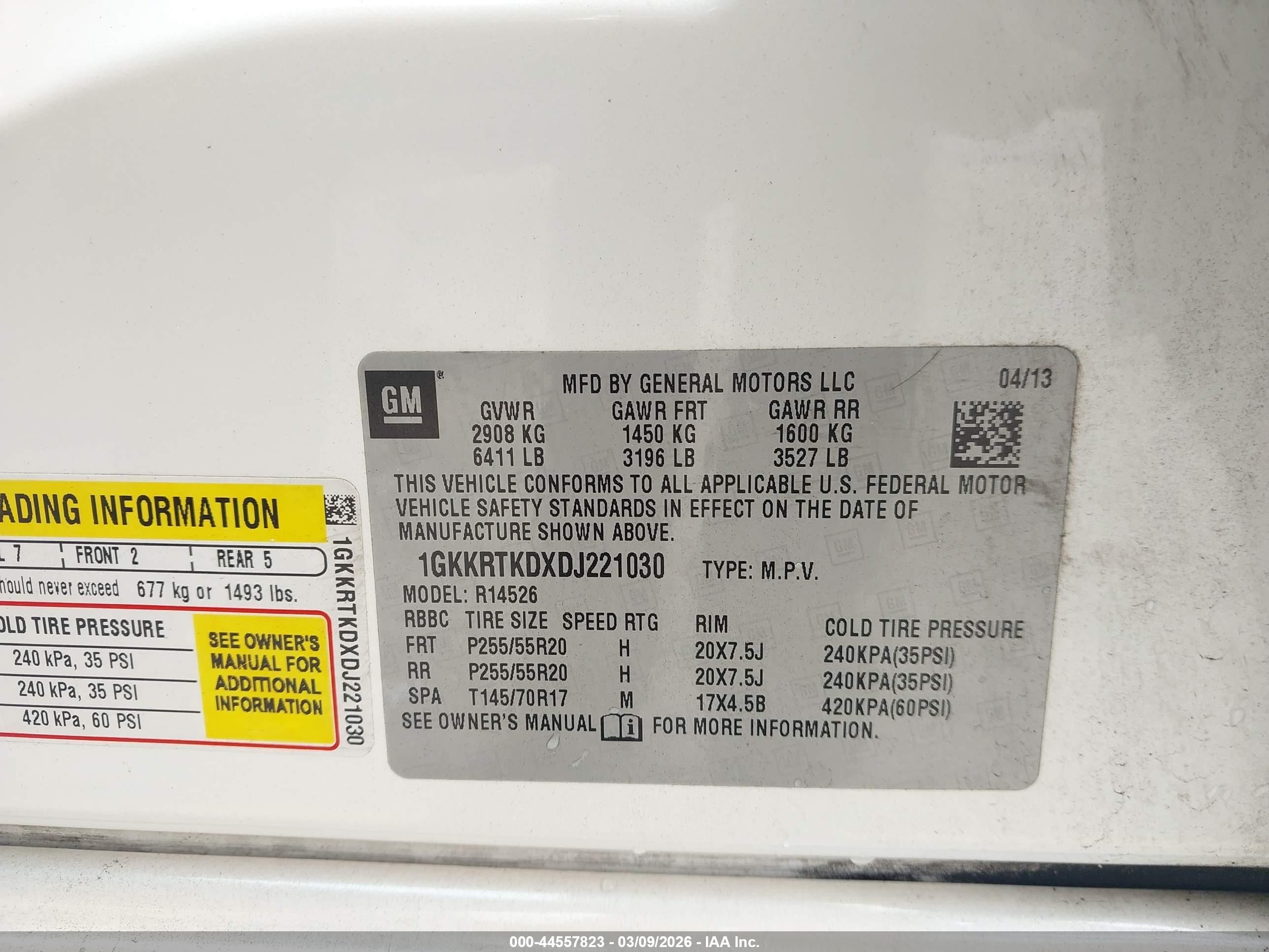2013 Gmc Acadia Denali White vin: 1GKKRTKDXDJ221030
