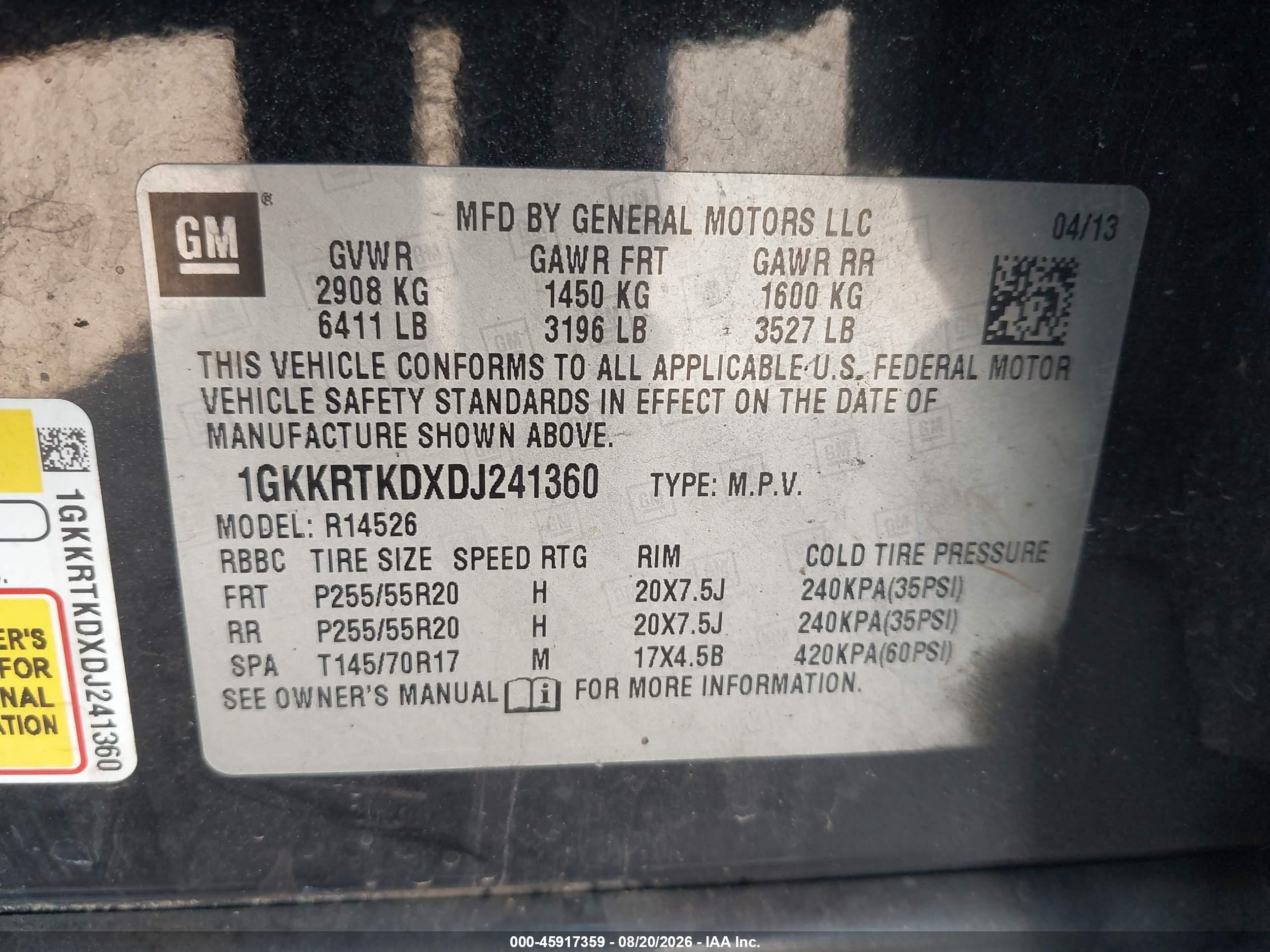 2013 Gmc Acadia Denali Black vin: 1GKKRTKDXDJ241360