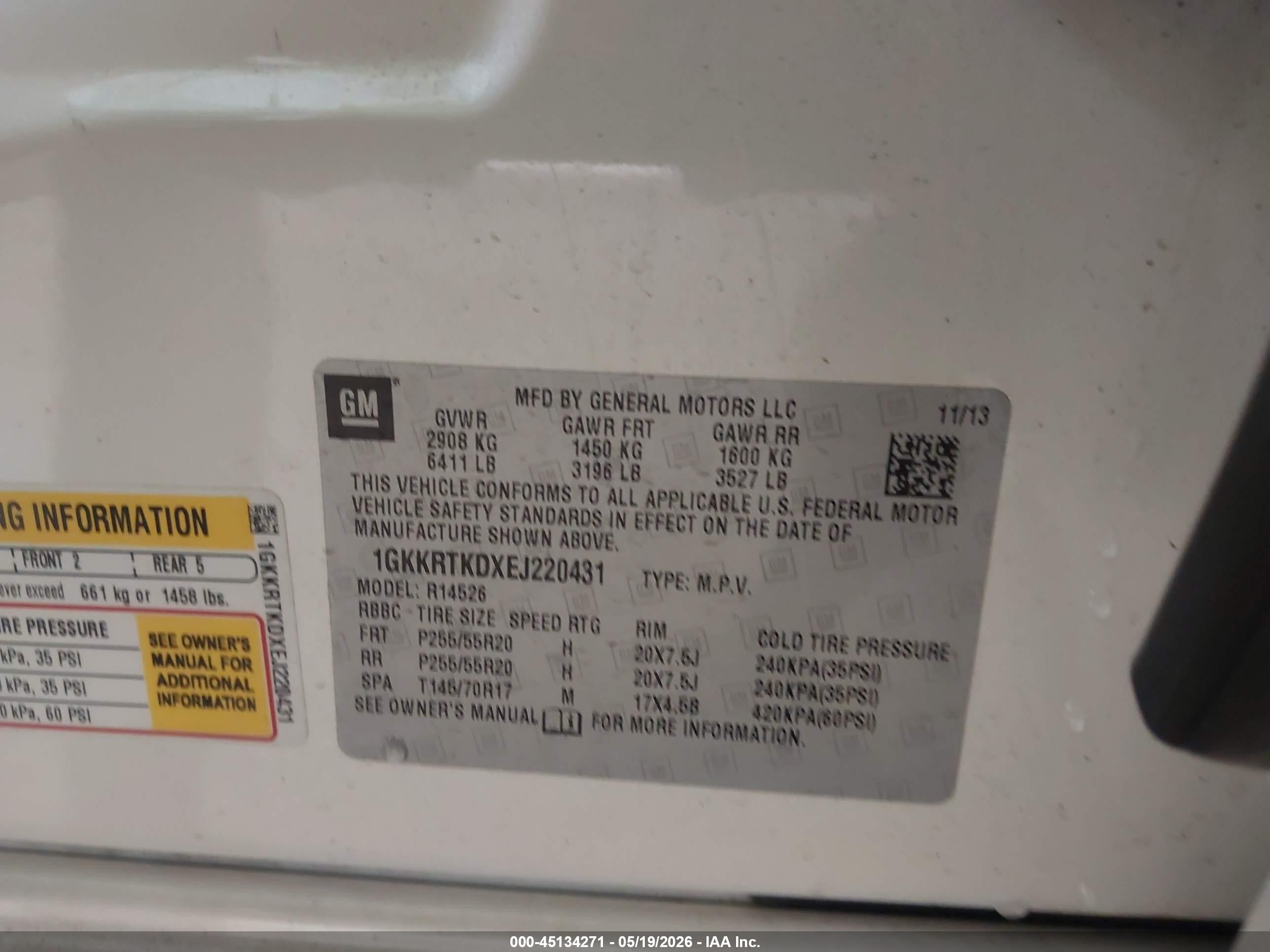 2014 Gmc Acadia Denali White vin: 1GKKRTKDXEJ220431